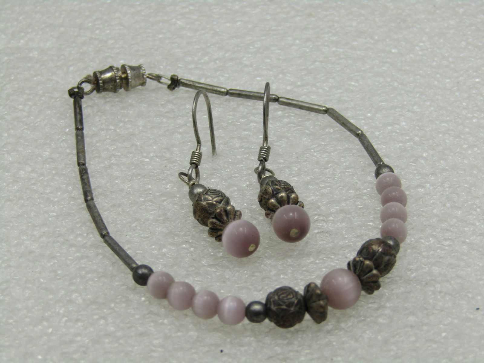 Vintage Boho Pink Moonstone Rose Beaded Bracelet, 7.5" - 7