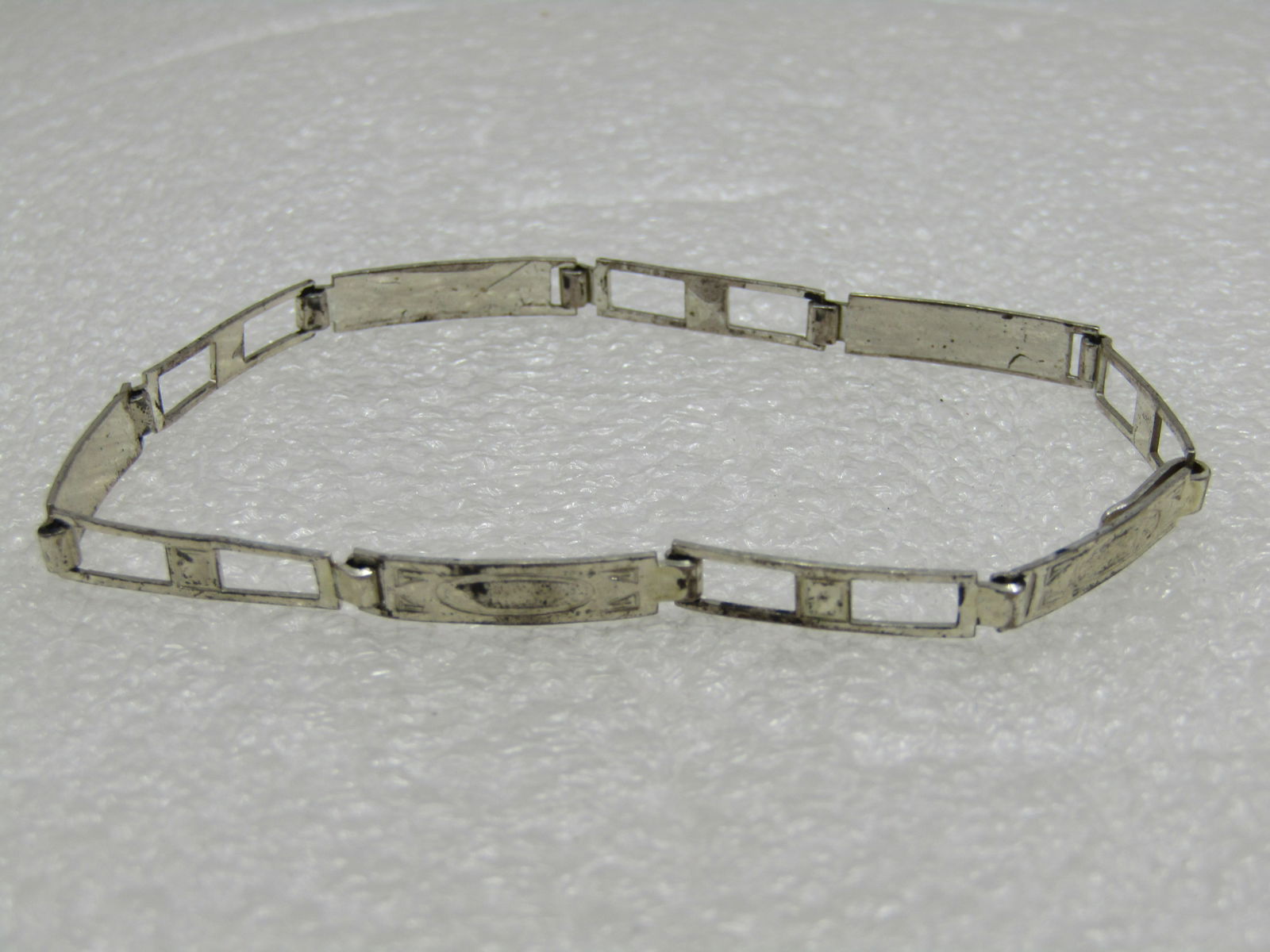 Vintage Sterling Open and Solid Link Bracelet, 7.75", 1930's-1950's - 2