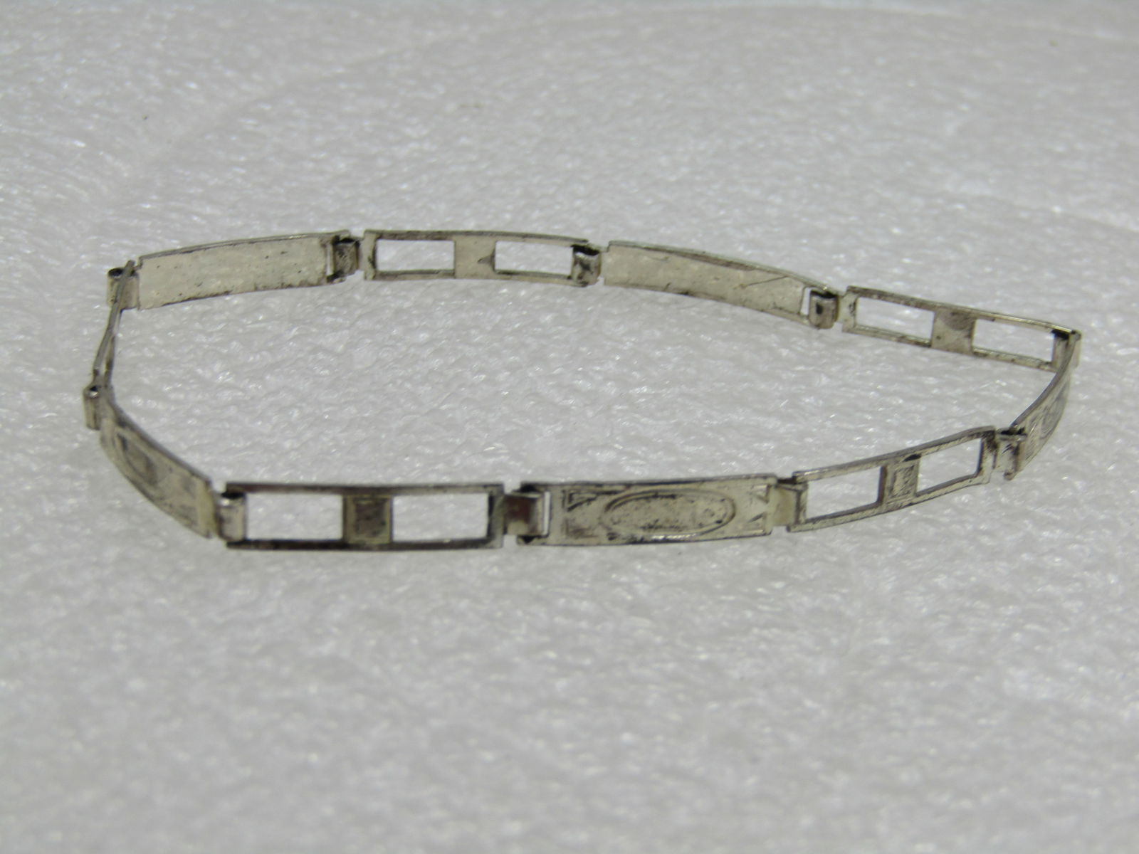 Vintage Sterling Open and Solid Link Bracelet, 7.75", 1930's-1950's - 3