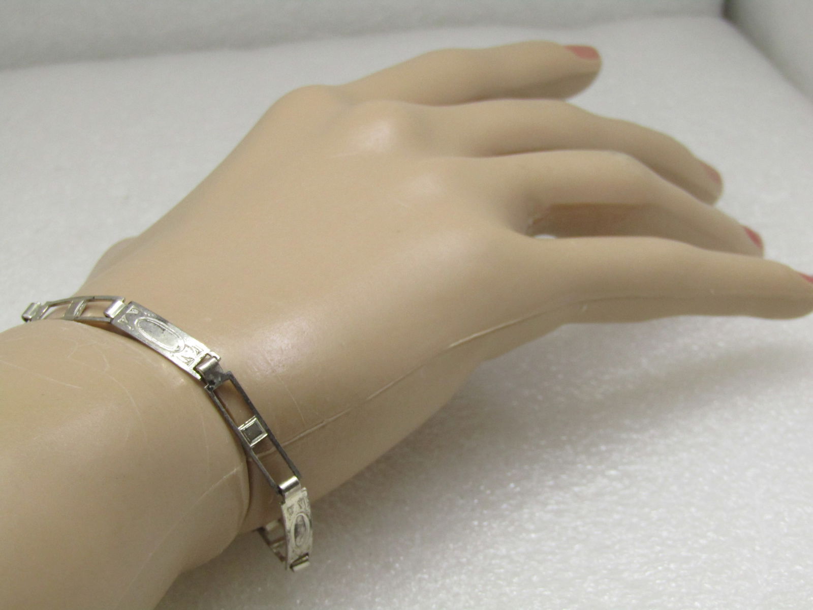 Vintage Sterling Open and Solid Link Bracelet, 7.75", 1930's-1950's - 4
