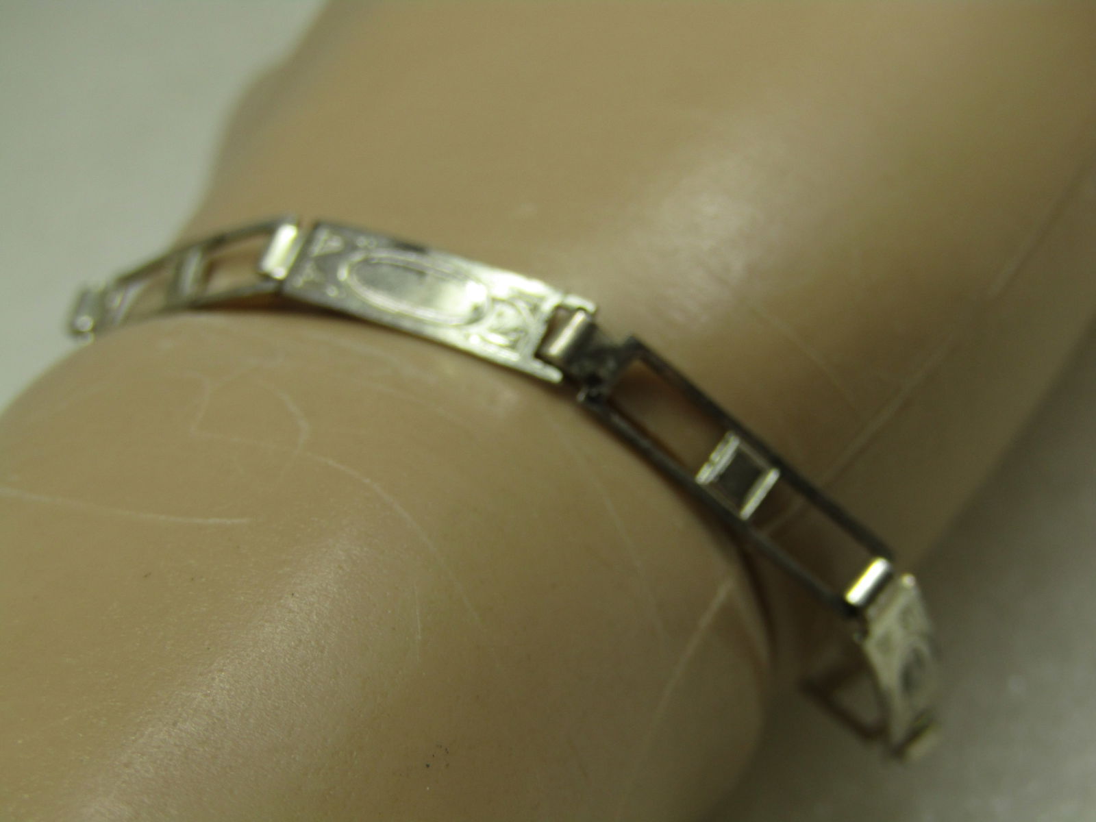 Vintage Sterling Open and Solid Link Bracelet, 7.75", 1930's-1950's - 5