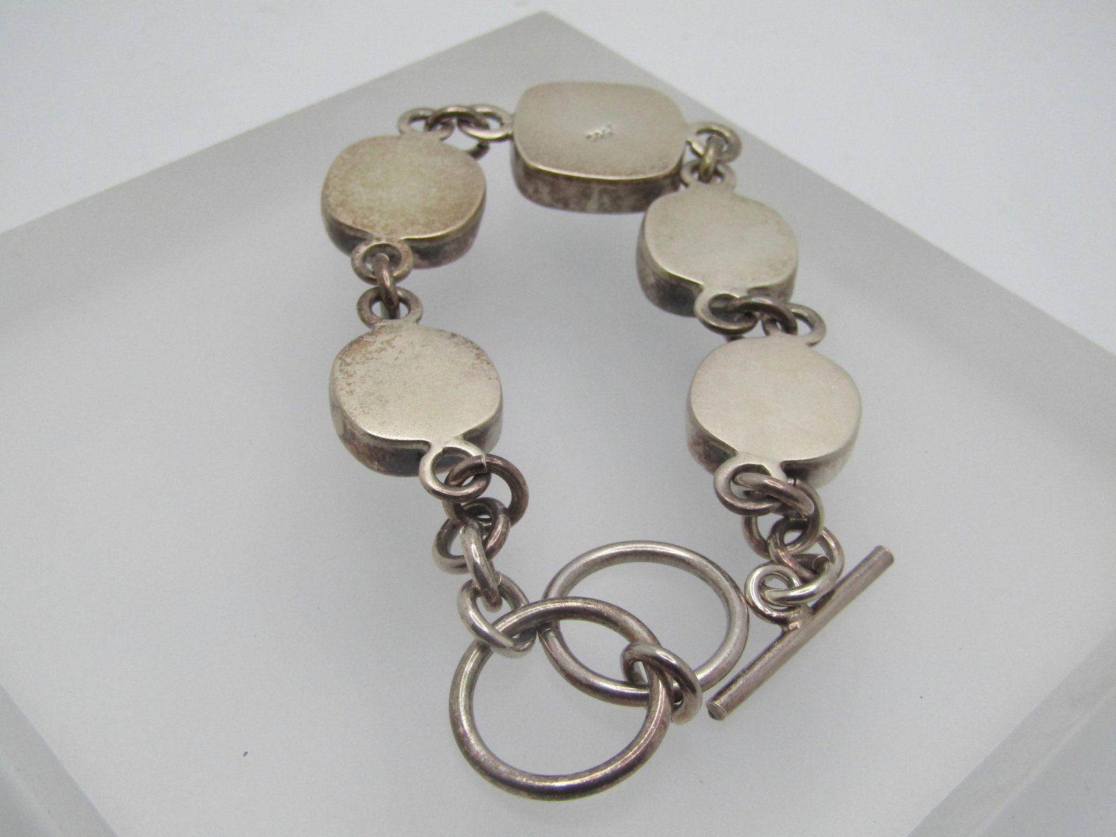 Vintage Sterling Glitter Glass Chunky Bracelet, 8" - Toggle Clasp, Unisex - 5