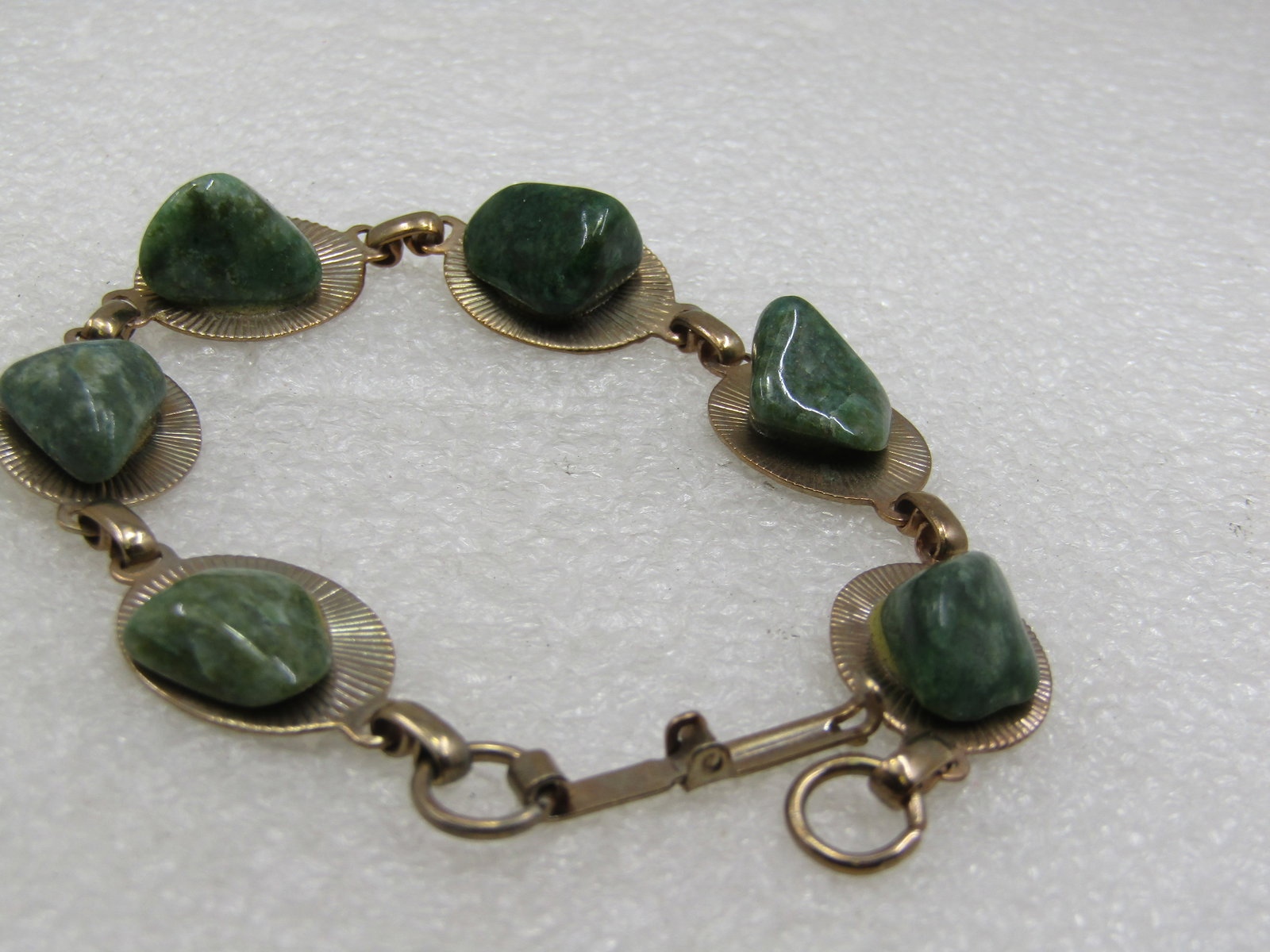 Vintage Green Agate Link Bracelet, 7.75.", 1960's. - 2