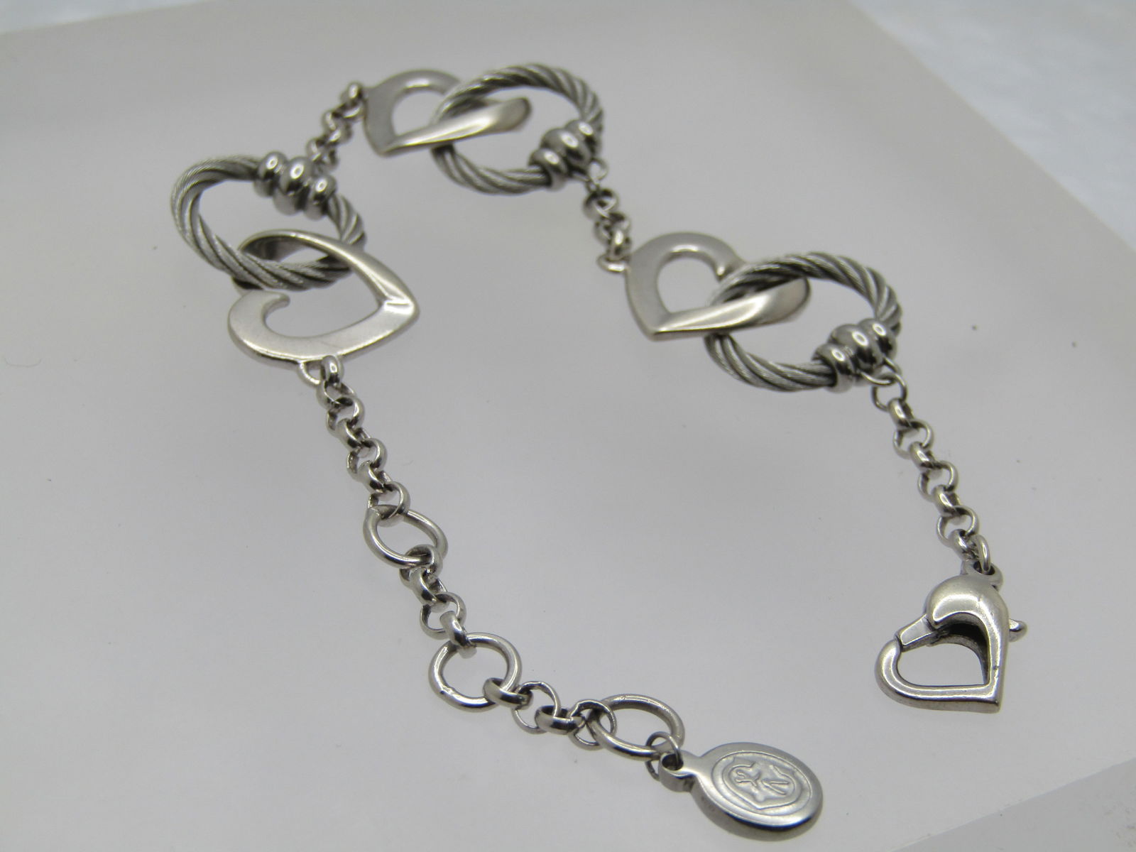 Charriol Sterling Interlocking Heart & Cable Bracelet, 6"-7" - 3