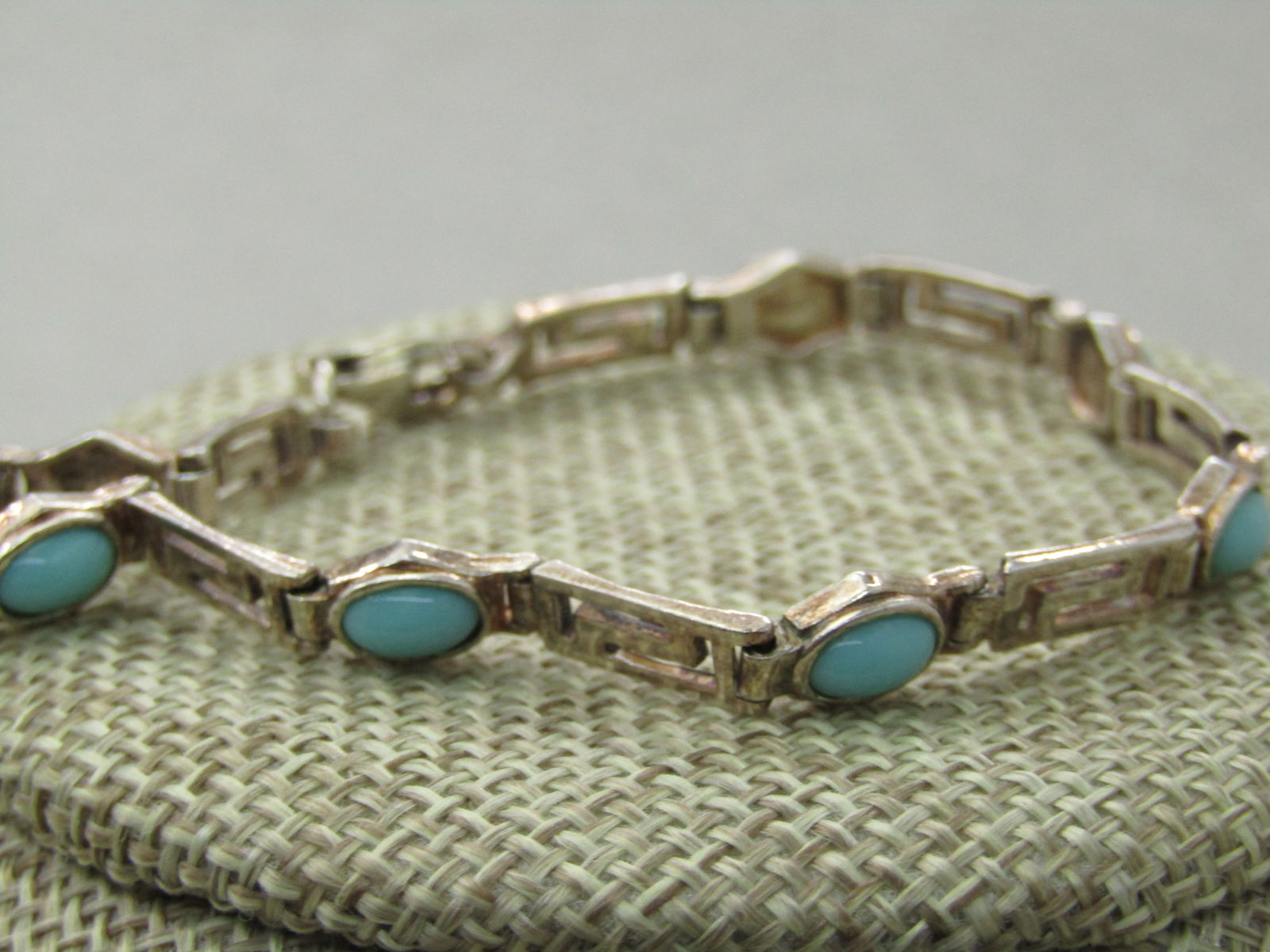 Sterling Silver Turquoise Glass Bracelet, Open Link, 7", 4.5mm to 5.5mm Wide - 2