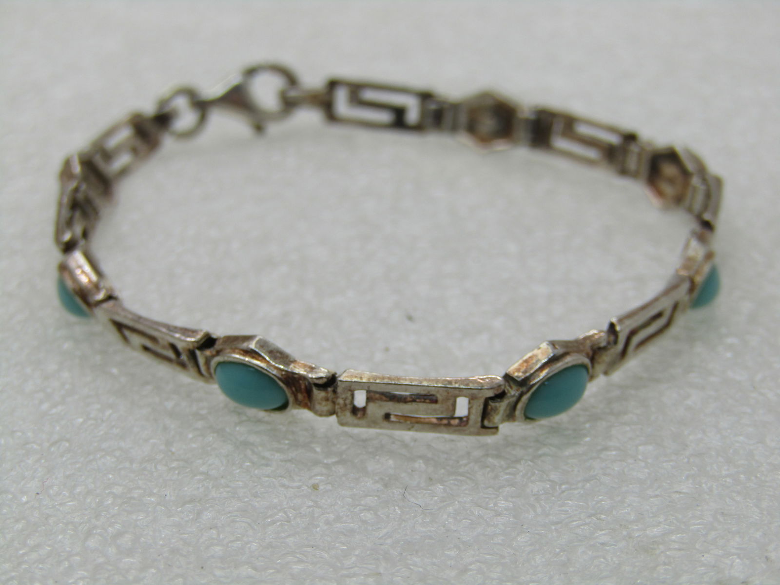 Sterling Silver Turquoise Glass Bracelet, Open Link, 7", 4.5mm to 5.5mm Wide - 5