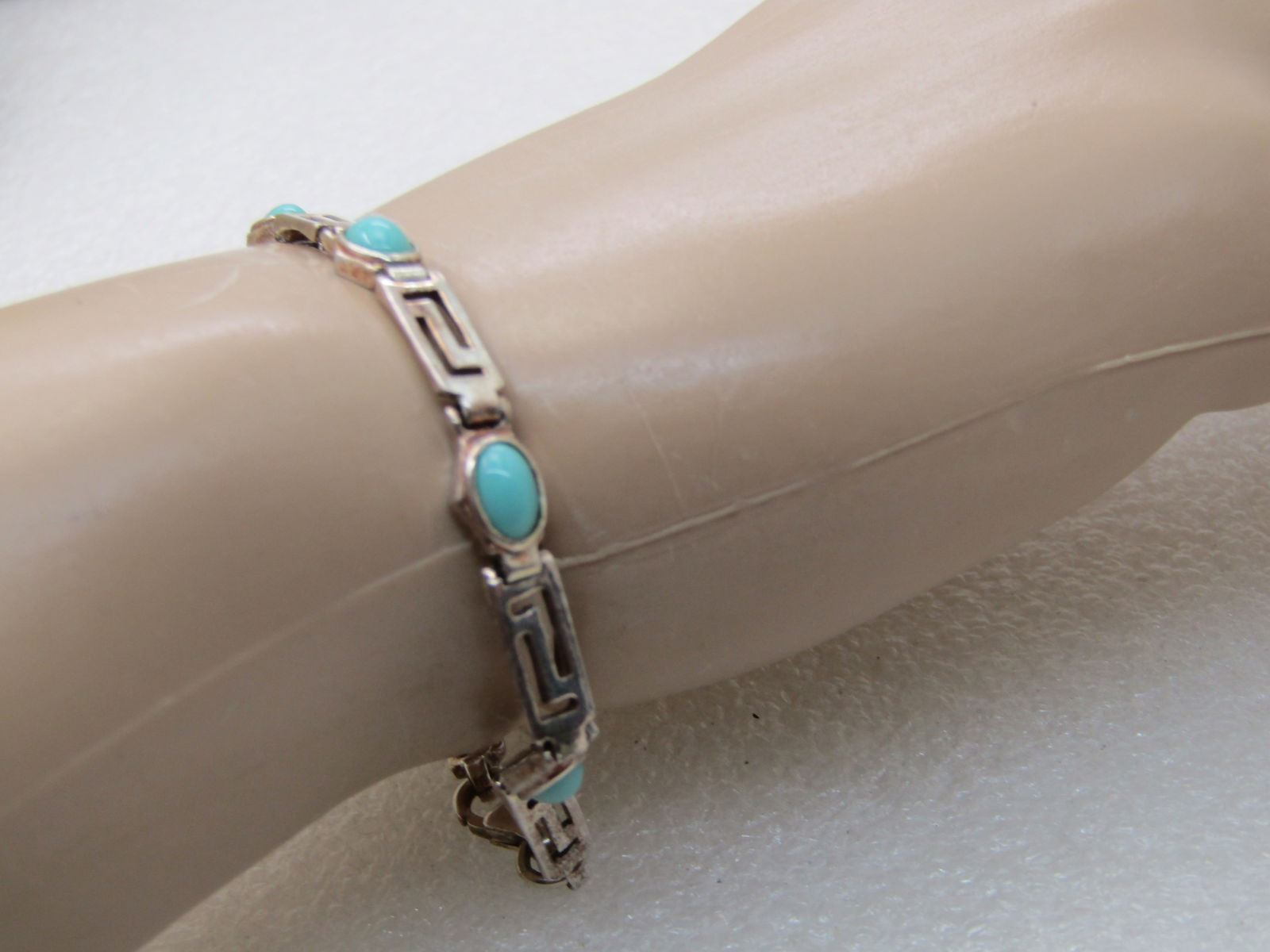 Sterling Silver Turquoise Glass Bracelet, Open Link, 7", 4.5mm to 5.5mm Wide - 7