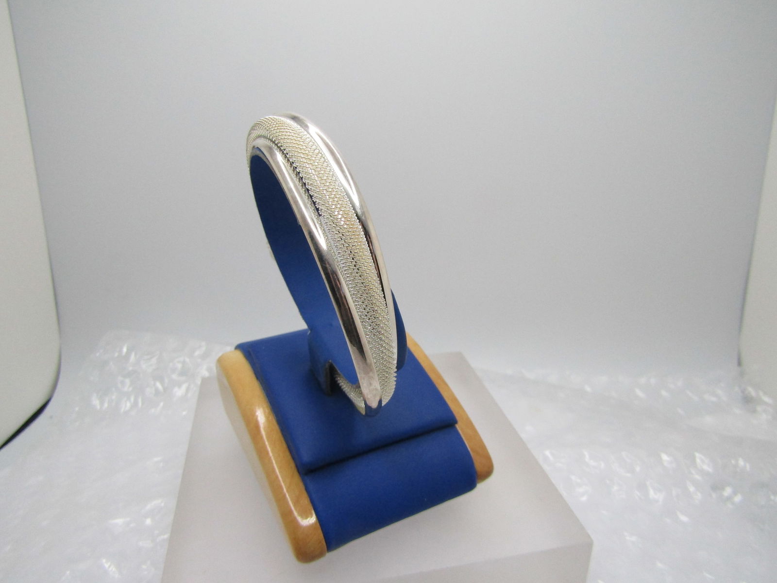 Silver Mesh and Twist Band Cuff Bracelet, 7.25", Marked .925 - 5