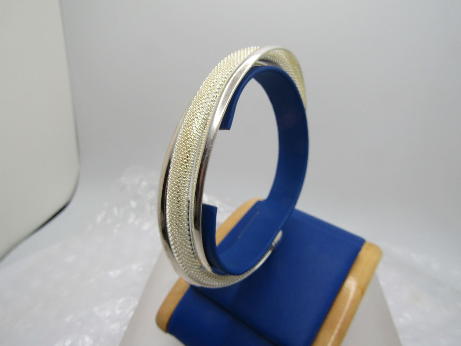 Silver Mesh and Twist Band Cuff Bracelet, 7.25", Marked .925 - 6