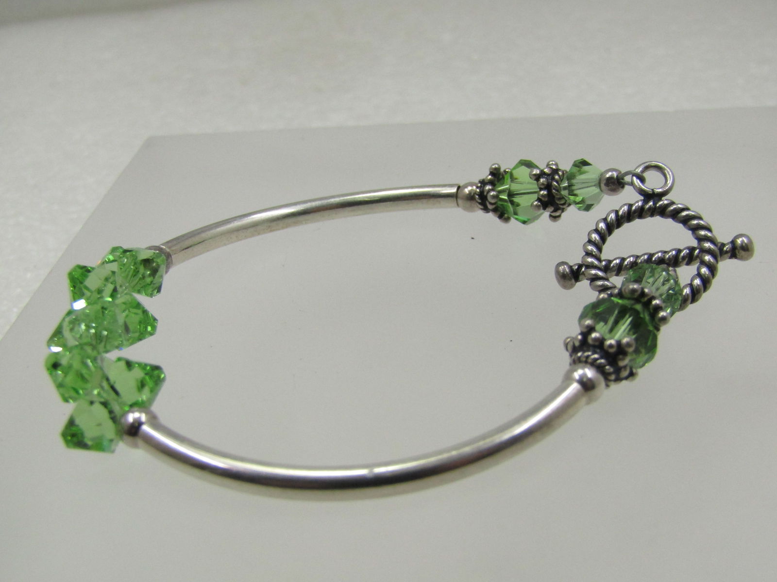Sterling Green Crystal Toggle Bracelet, 6.75" - 2