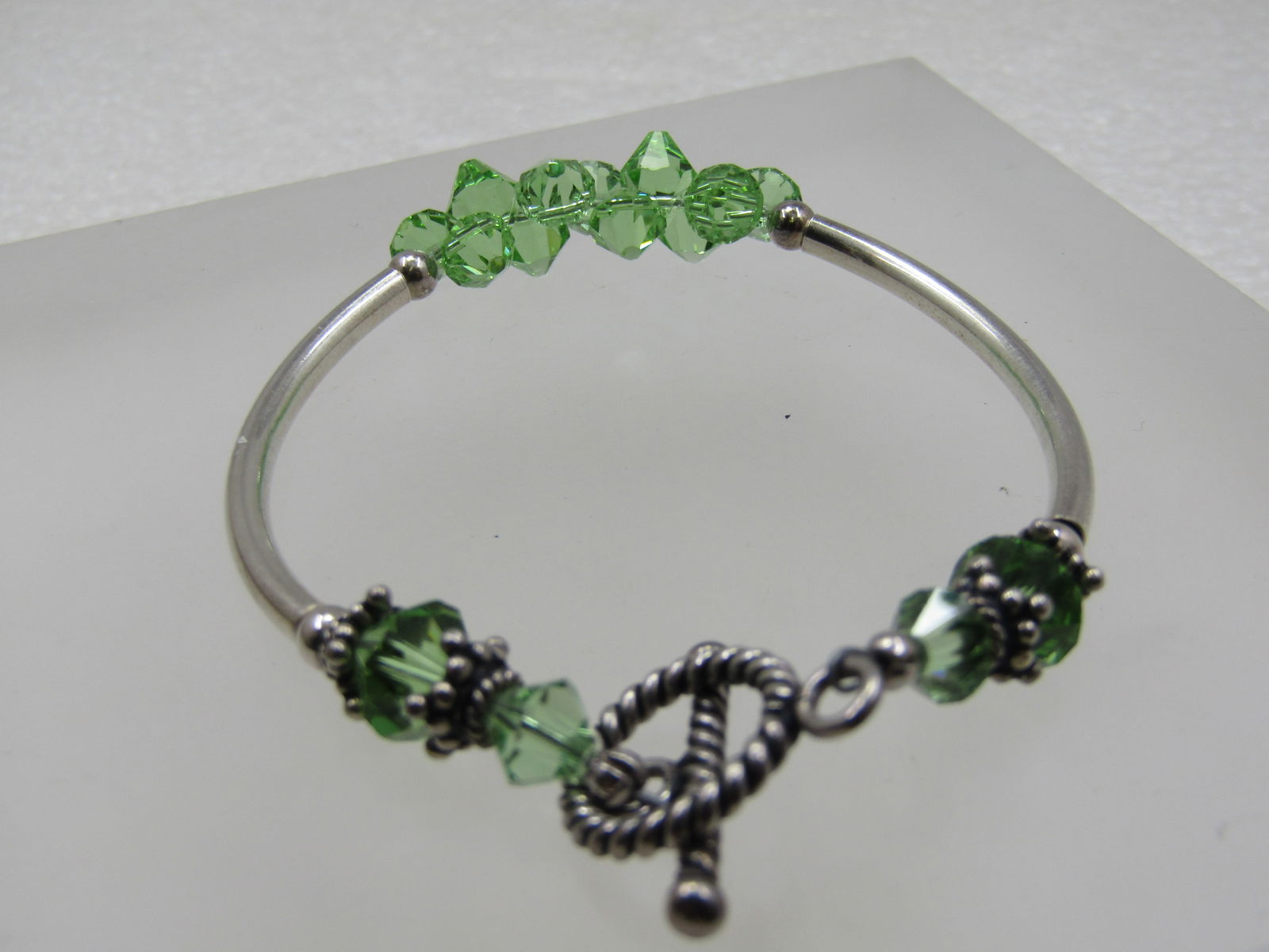 Sterling Green Crystal Toggle Bracelet, 6.75" - 3