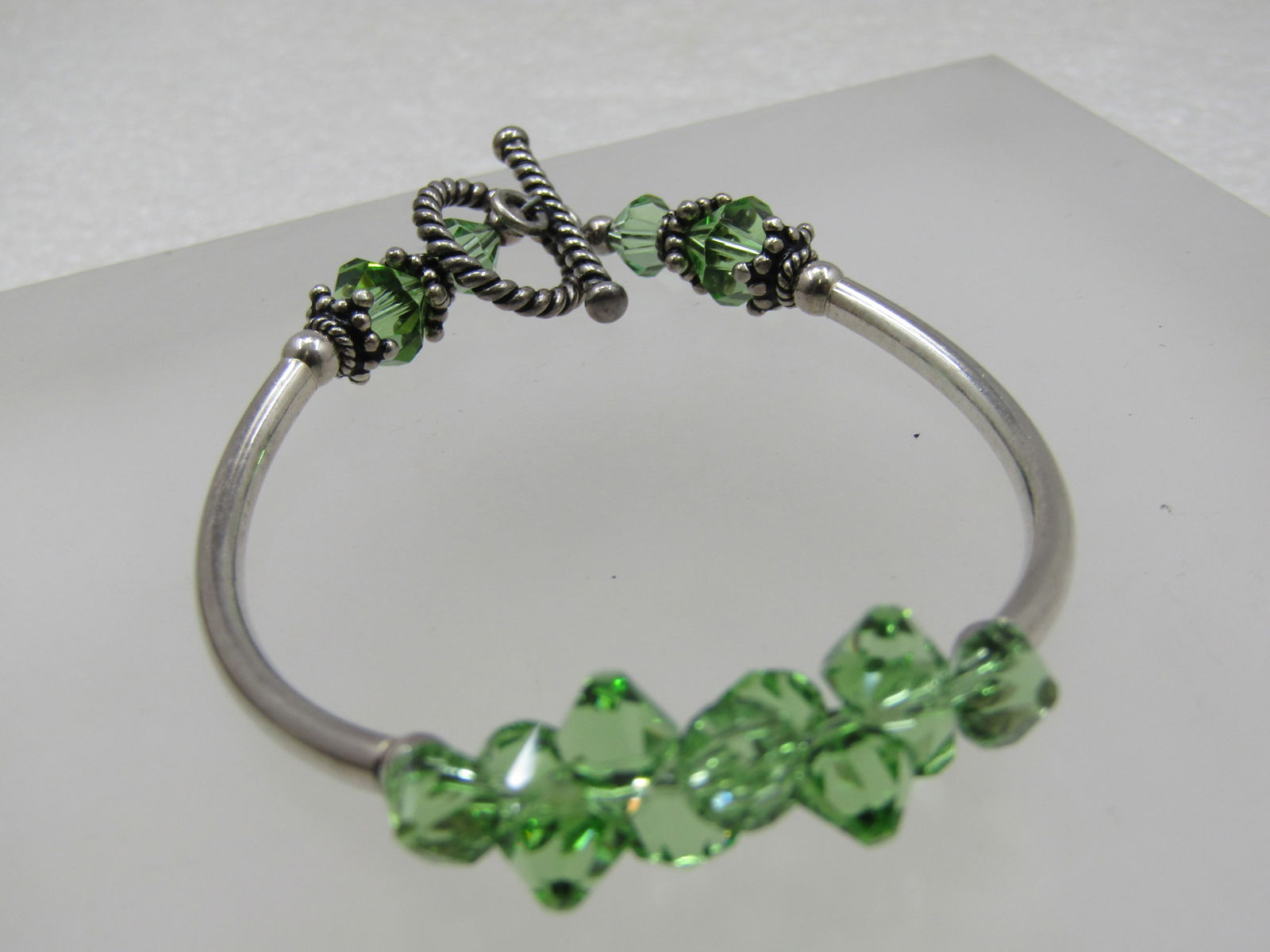 Sterling Green Crystal Toggle Bracelet, 6.75" - 4