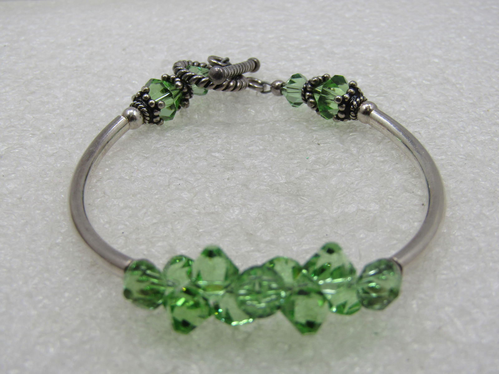 Sterling Green Crystal Toggle Bracelet, 6.75" - 5