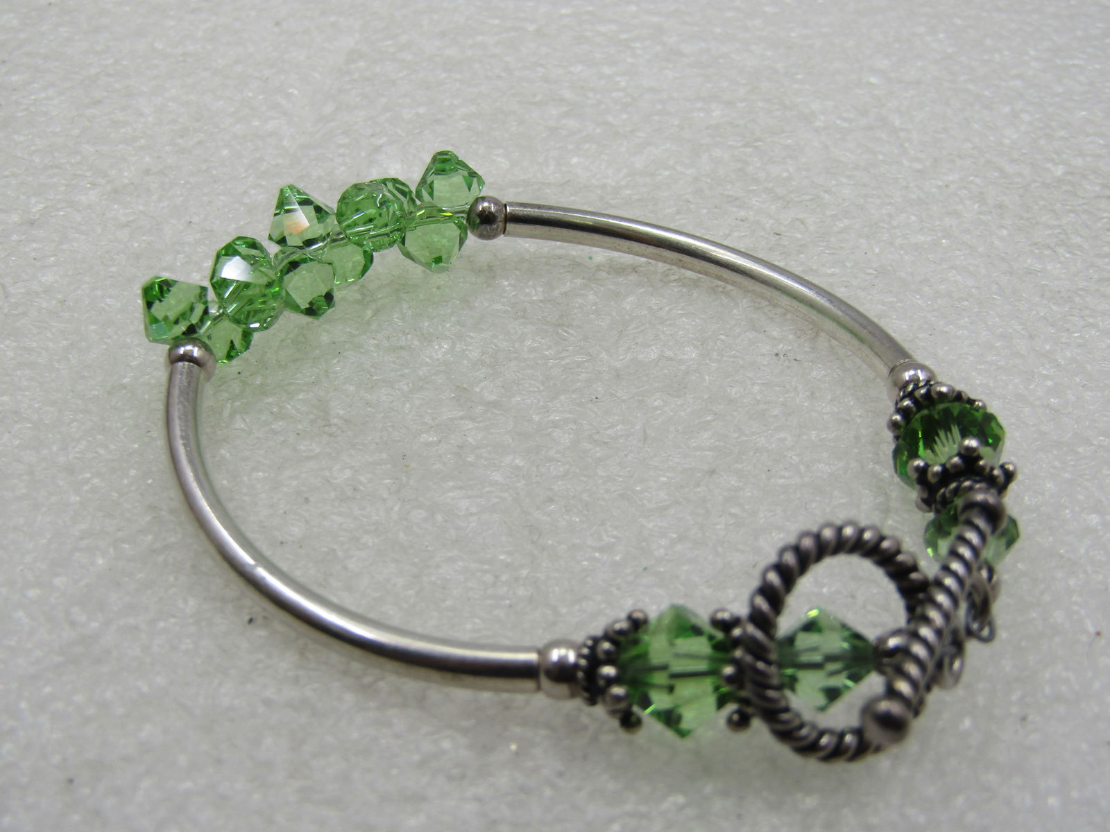 Sterling Green Crystal Toggle Bracelet, 6.75" - 6