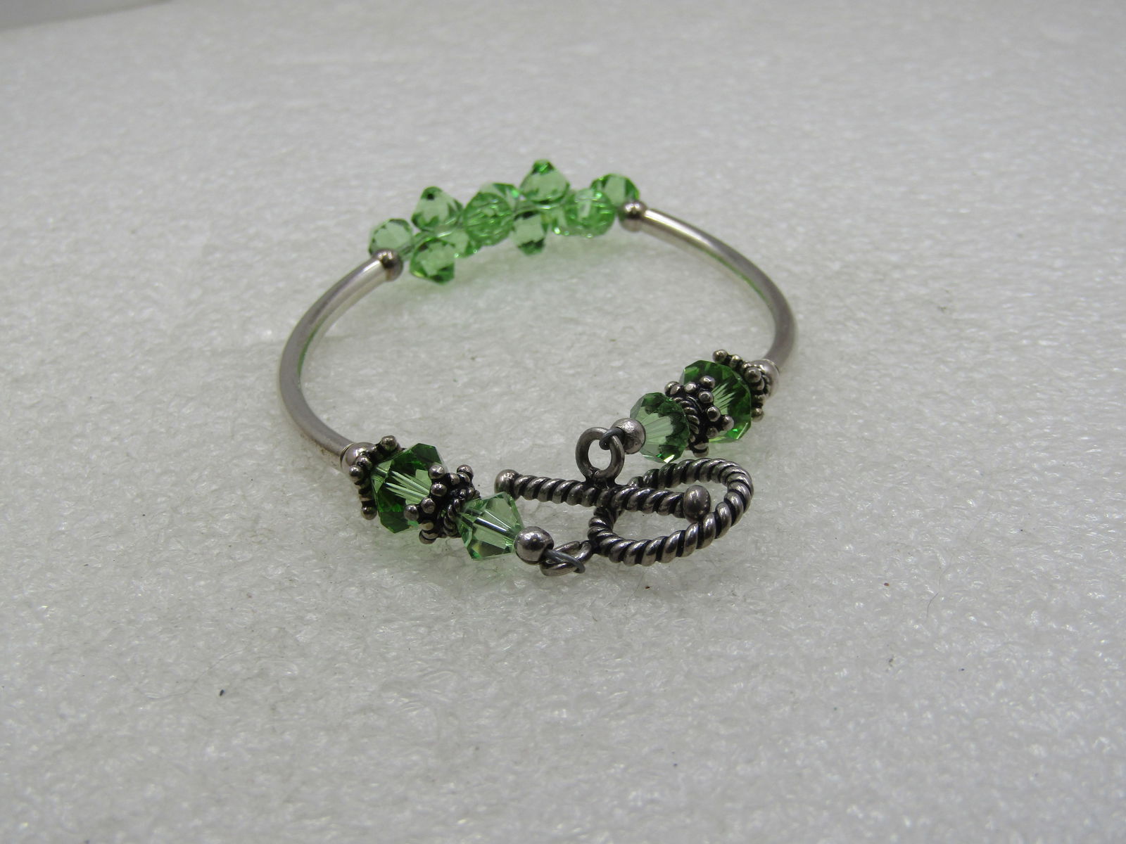 Sterling Green Crystal Toggle Bracelet, 6.75" - 8