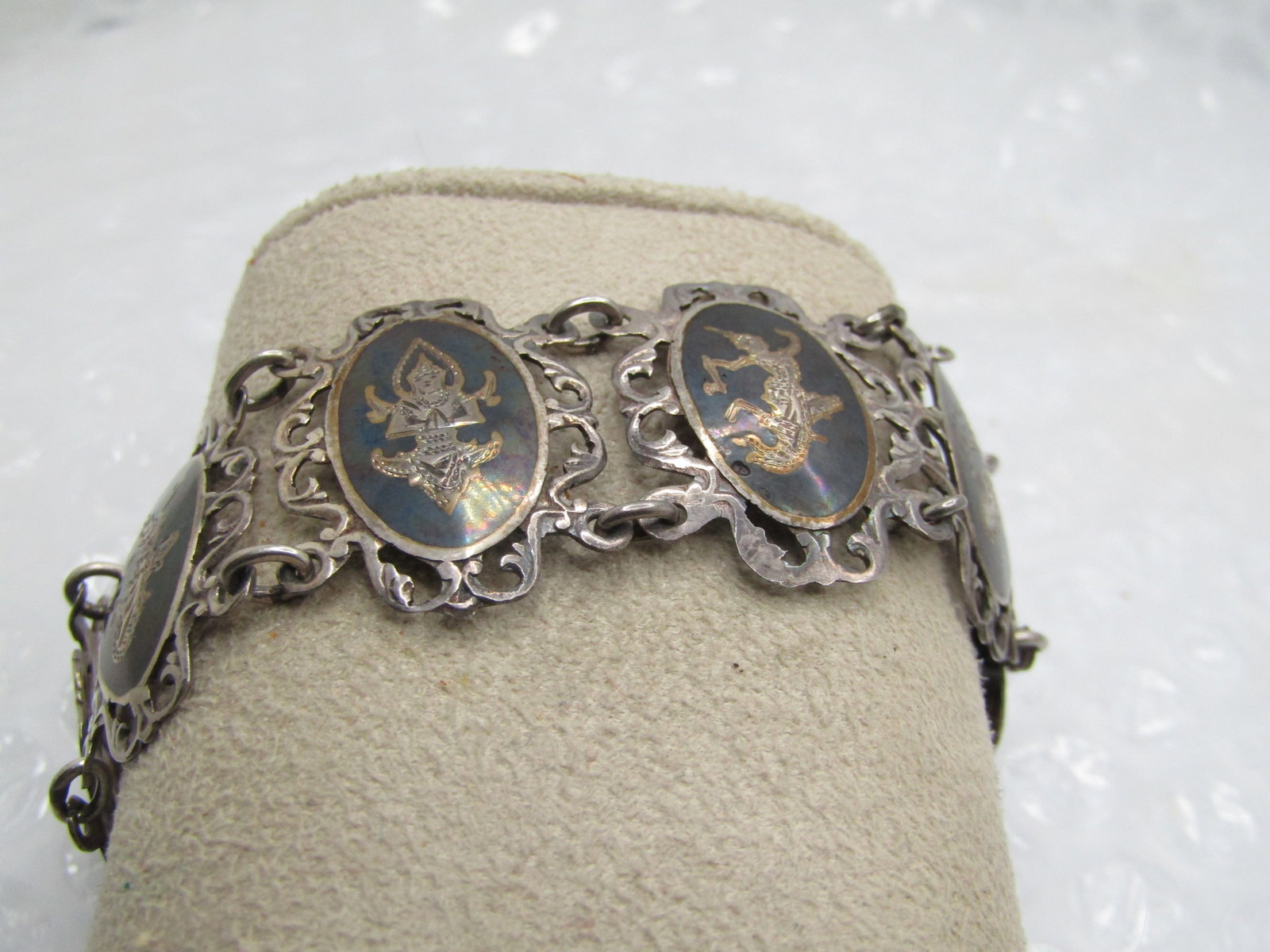Vintage Sterling Fiigree Siam Bracelet, 1940's-1950's, 7" - 2