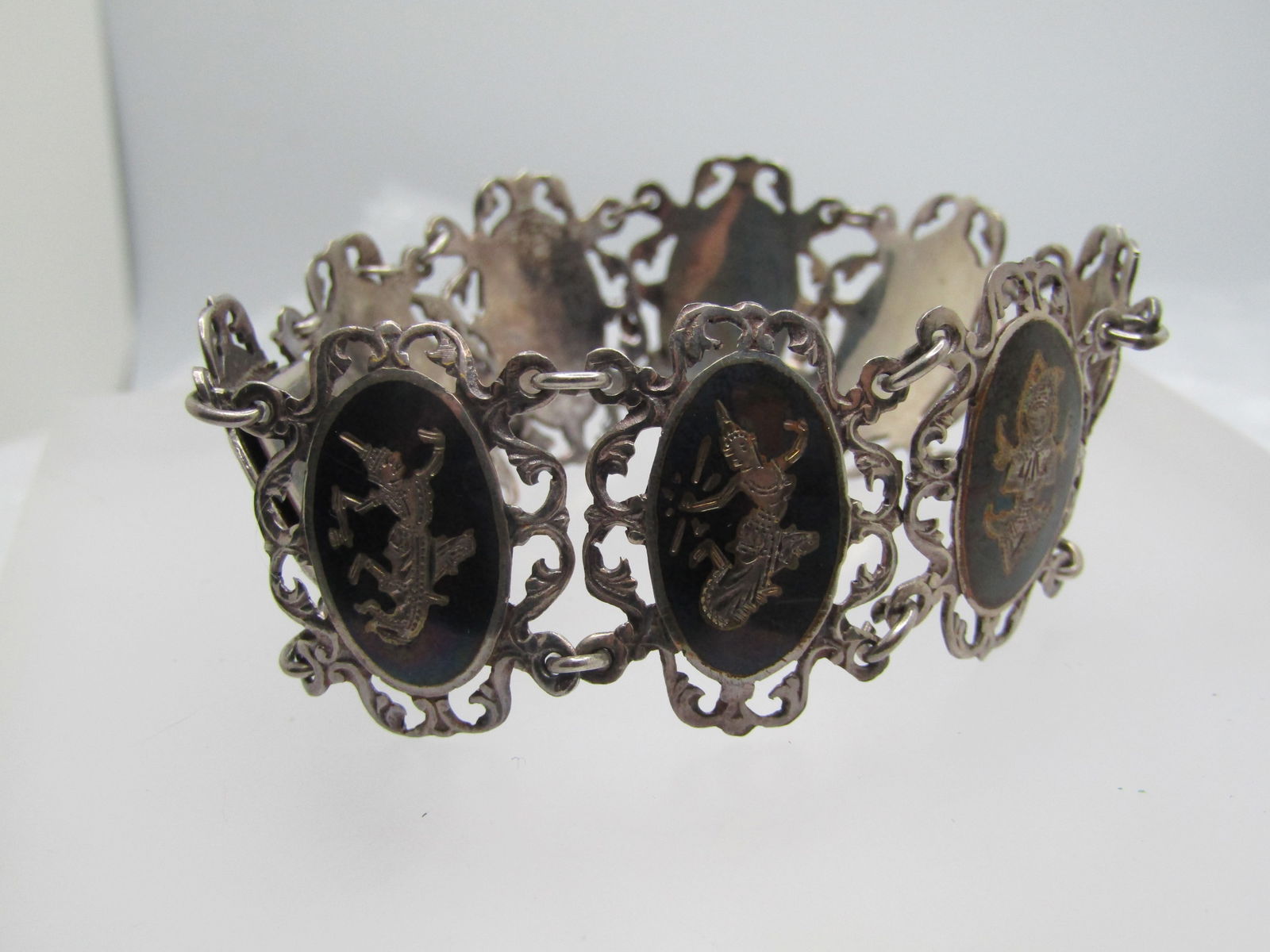 Vintage Sterling Fiigree Siam Bracelet, 1940's-1950's, 7" - 4