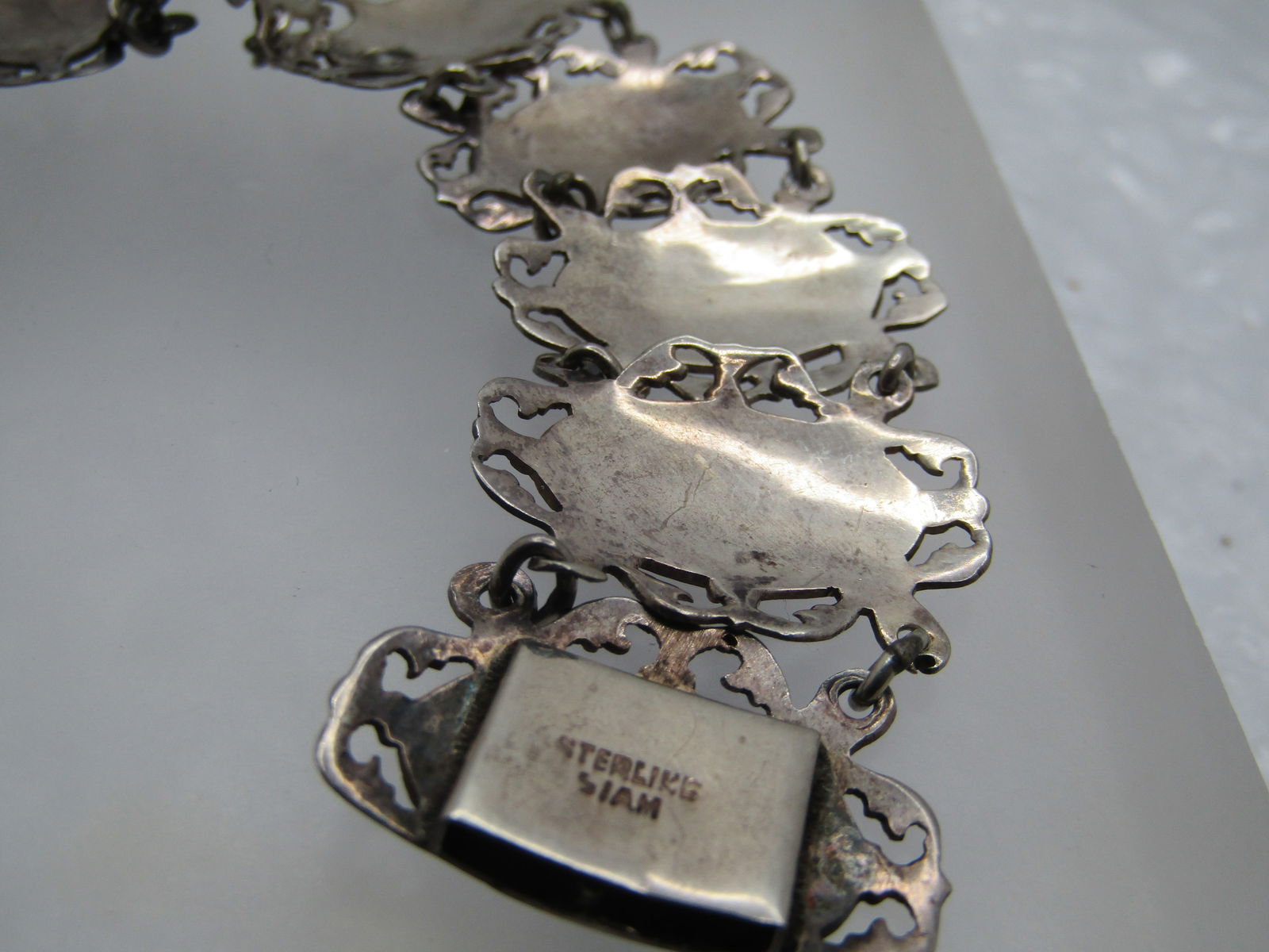 Vintage Sterling Fiigree Siam Bracelet, 1940's-1950's, 7" - 6