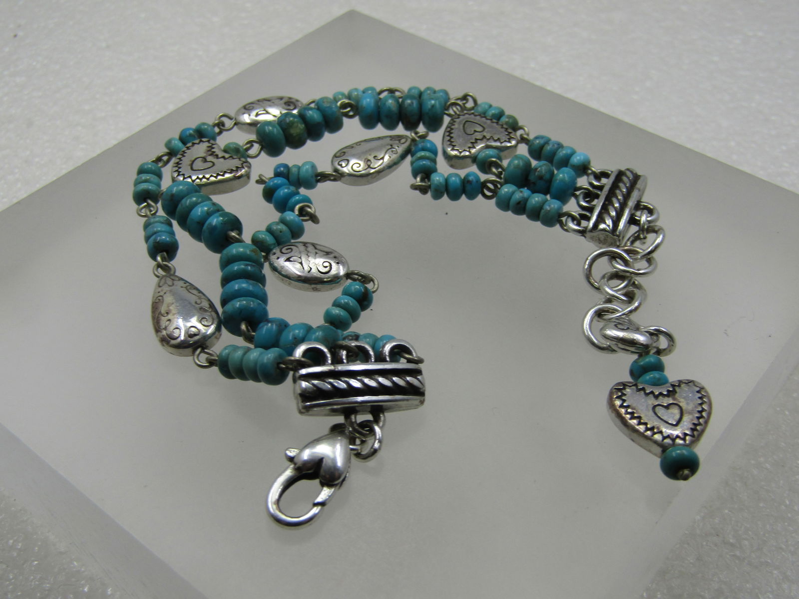 Vintage Turquoise Heart Triple Strand Bracelet, Brighton, Adjustable, Hopi Dreams Collection. - 2