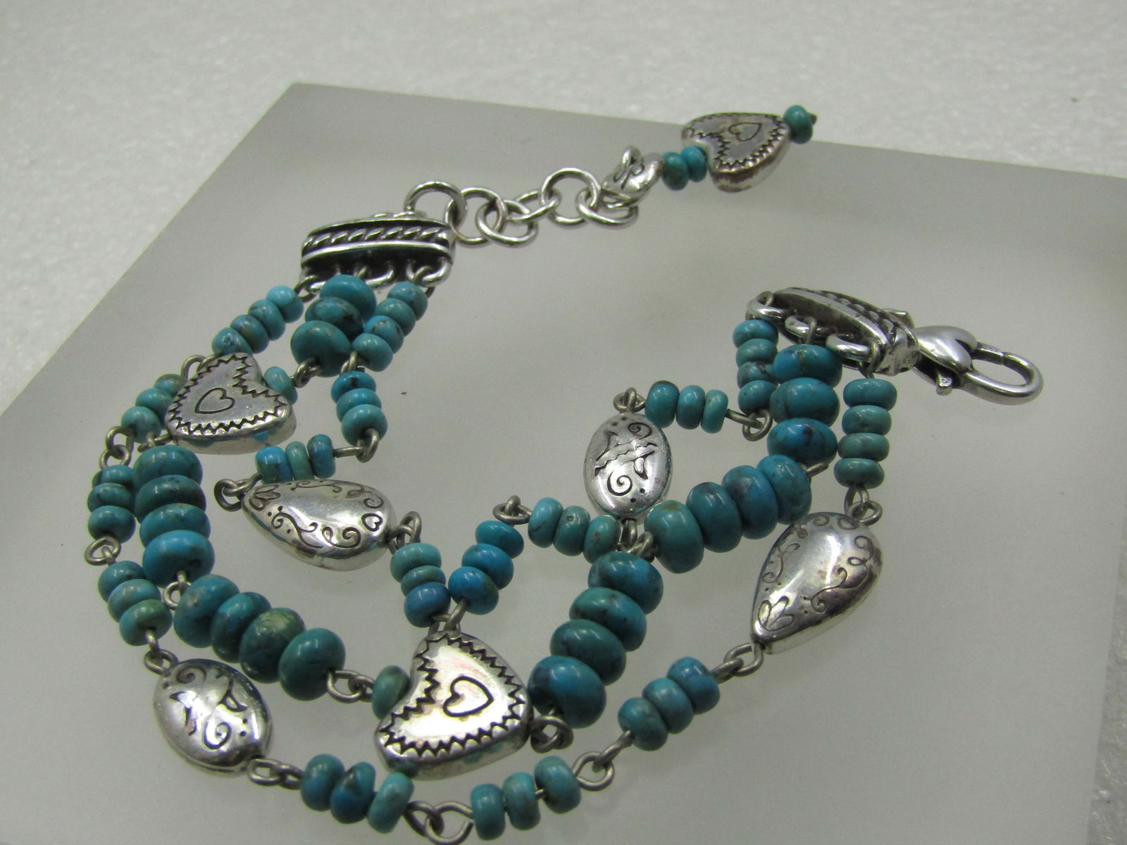 Vintage Turquoise Heart Triple Strand Bracelet, Brighton, Adjustable, Hopi Dreams Collection. - 3