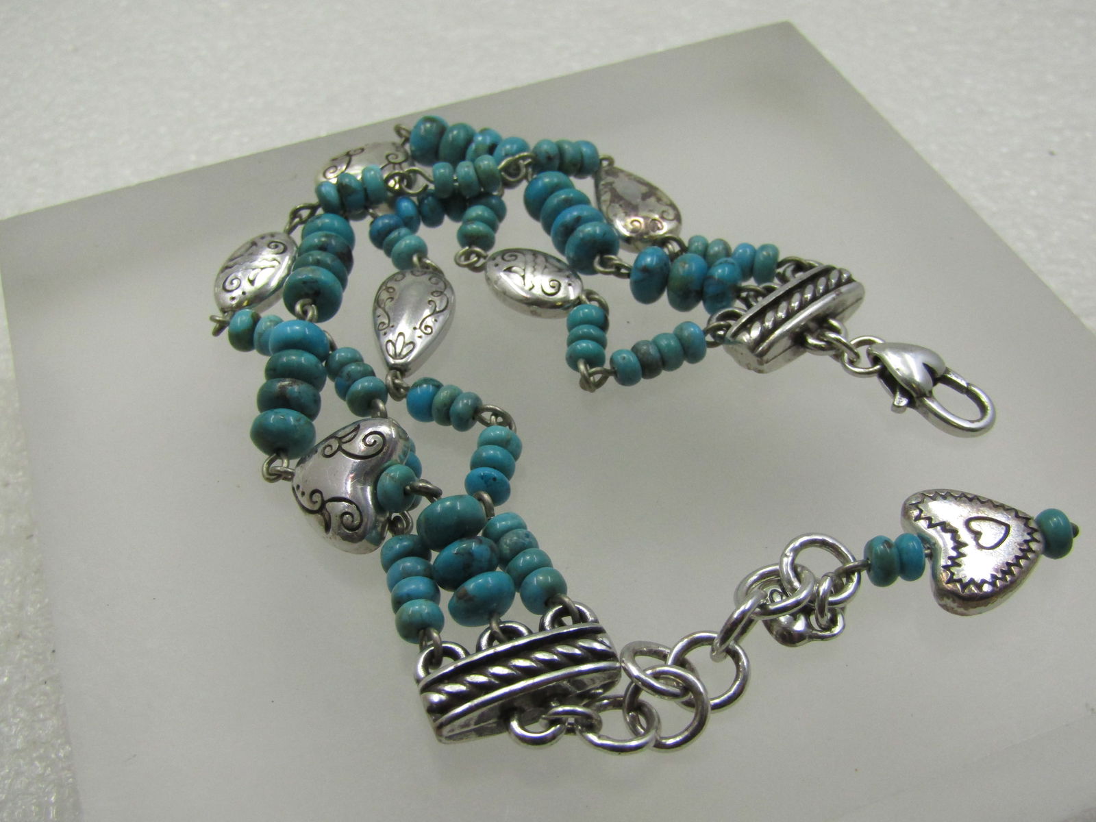 Vintage Turquoise Heart Triple Strand Bracelet, Brighton, Adjustable, Hopi Dreams Collection. - 5