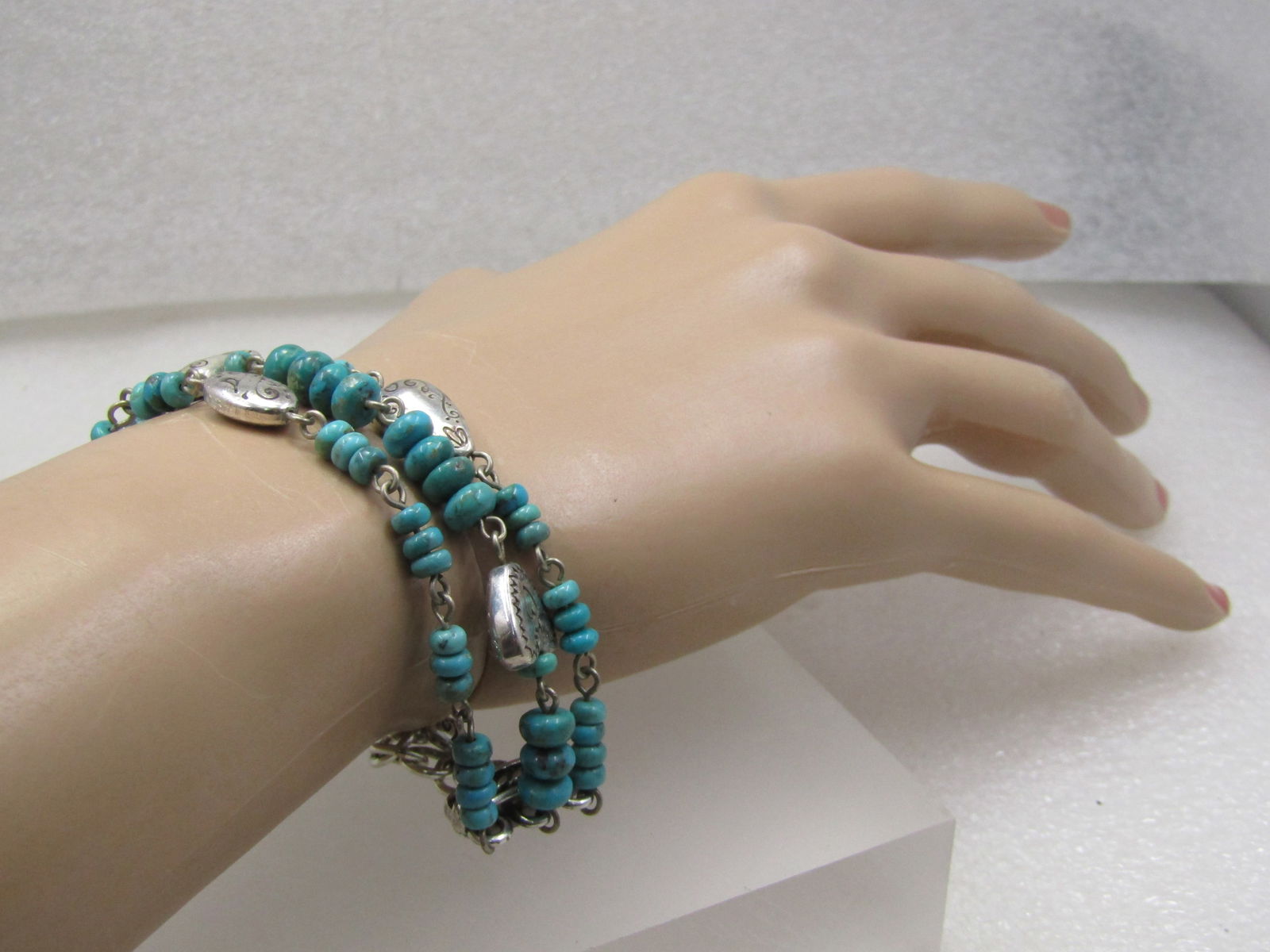 Vintage Turquoise Heart Triple Strand Bracelet, Brighton, Adjustable, Hopi Dreams Collection. - 6