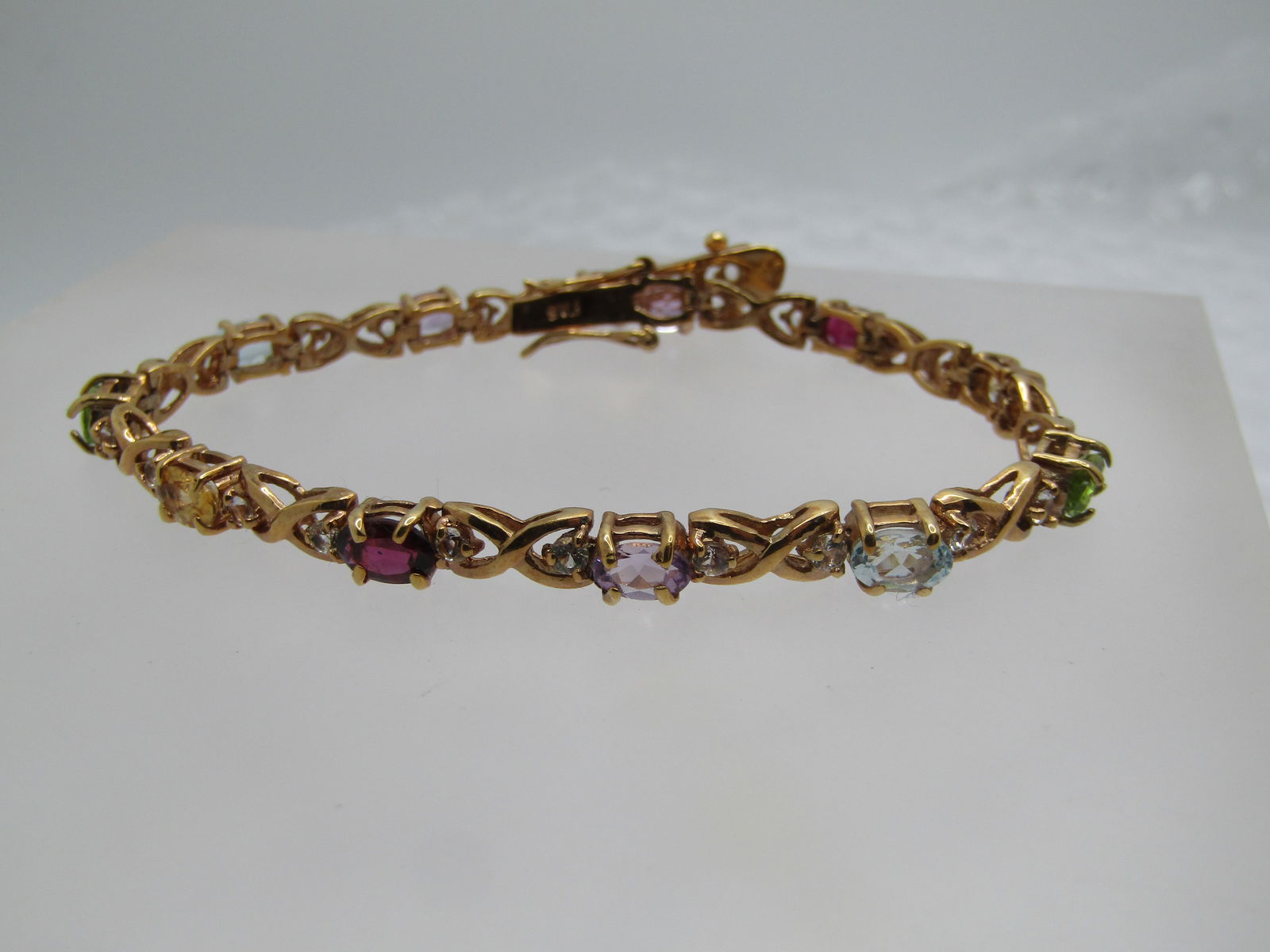 Vintage Vermeil Gemstone Tennis Bracelet, Signed FAS, 7.5" - 2