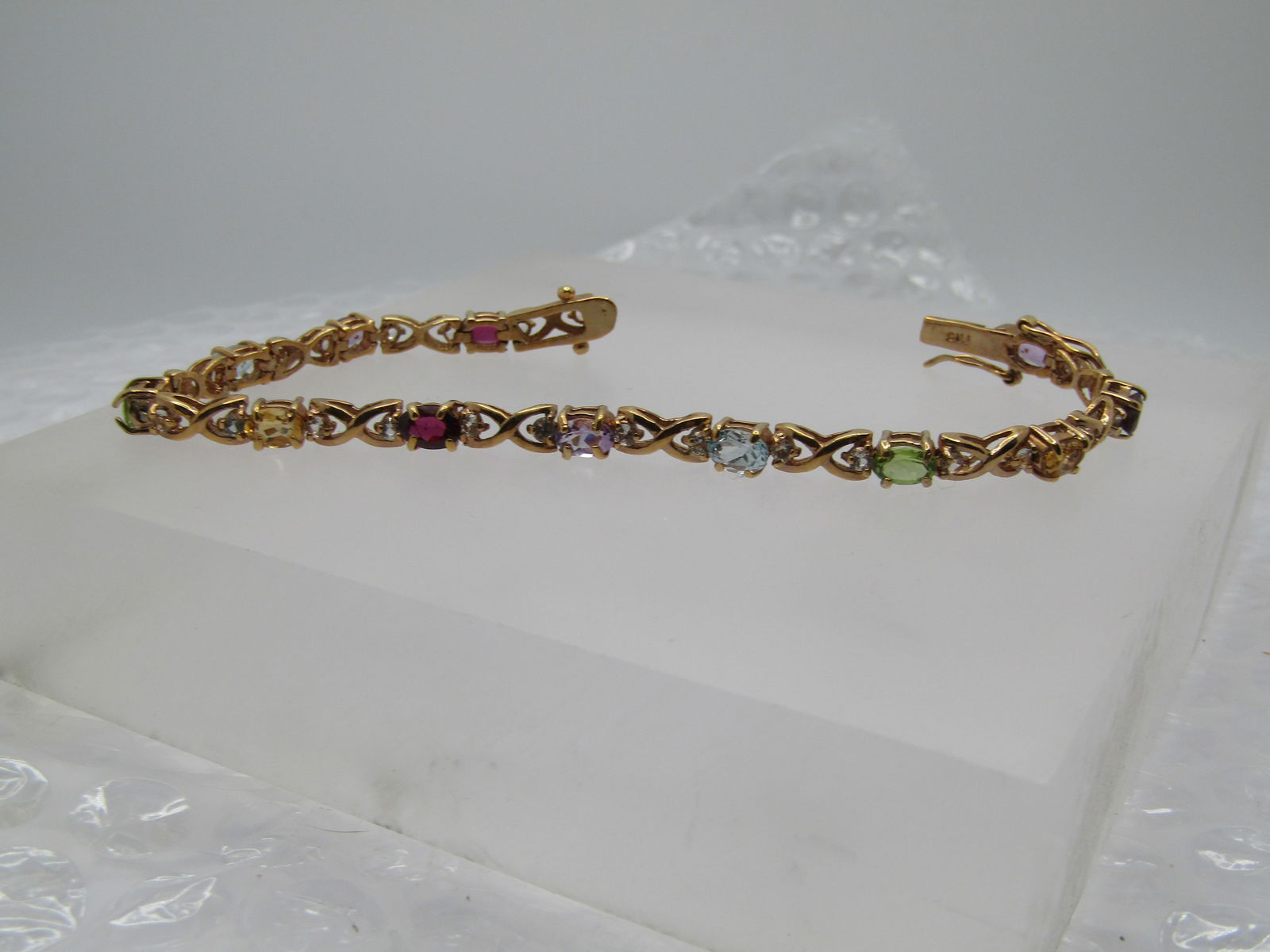 Vintage Vermeil Gemstone Tennis Bracelet, Signed FAS, 7.5" - 6