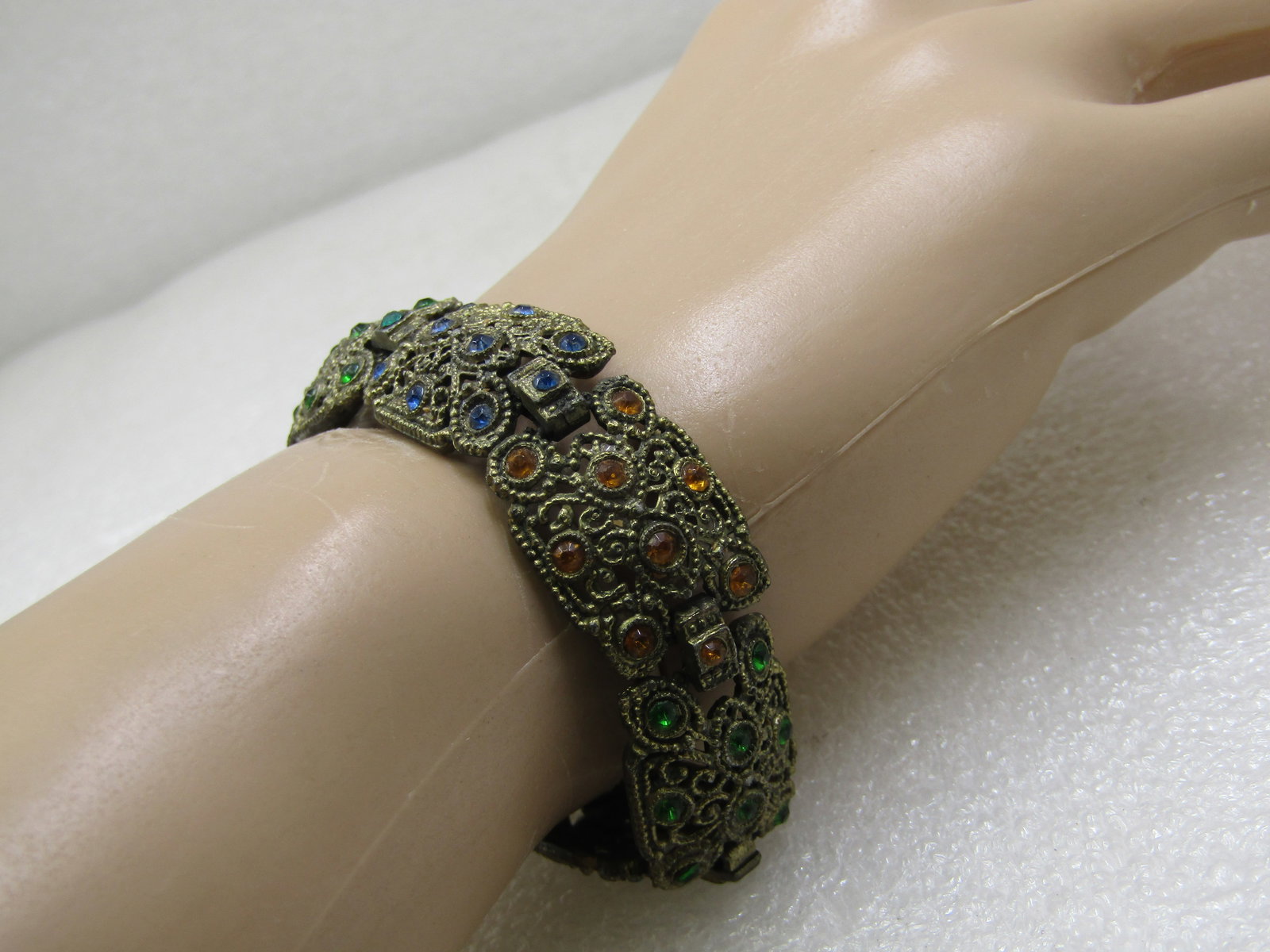 Vintage Rhinestone 1930's Gold Tone Bracelet, 7.5" - 11