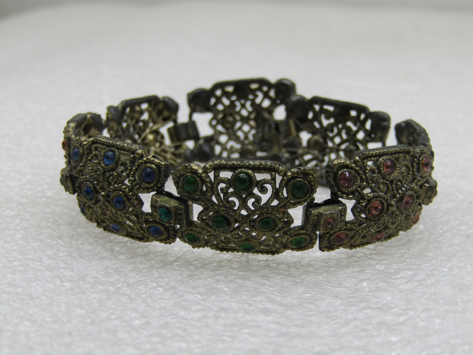 Vintage Rhinestone 1930's Gold Tone Bracelet, 7.5" - 6