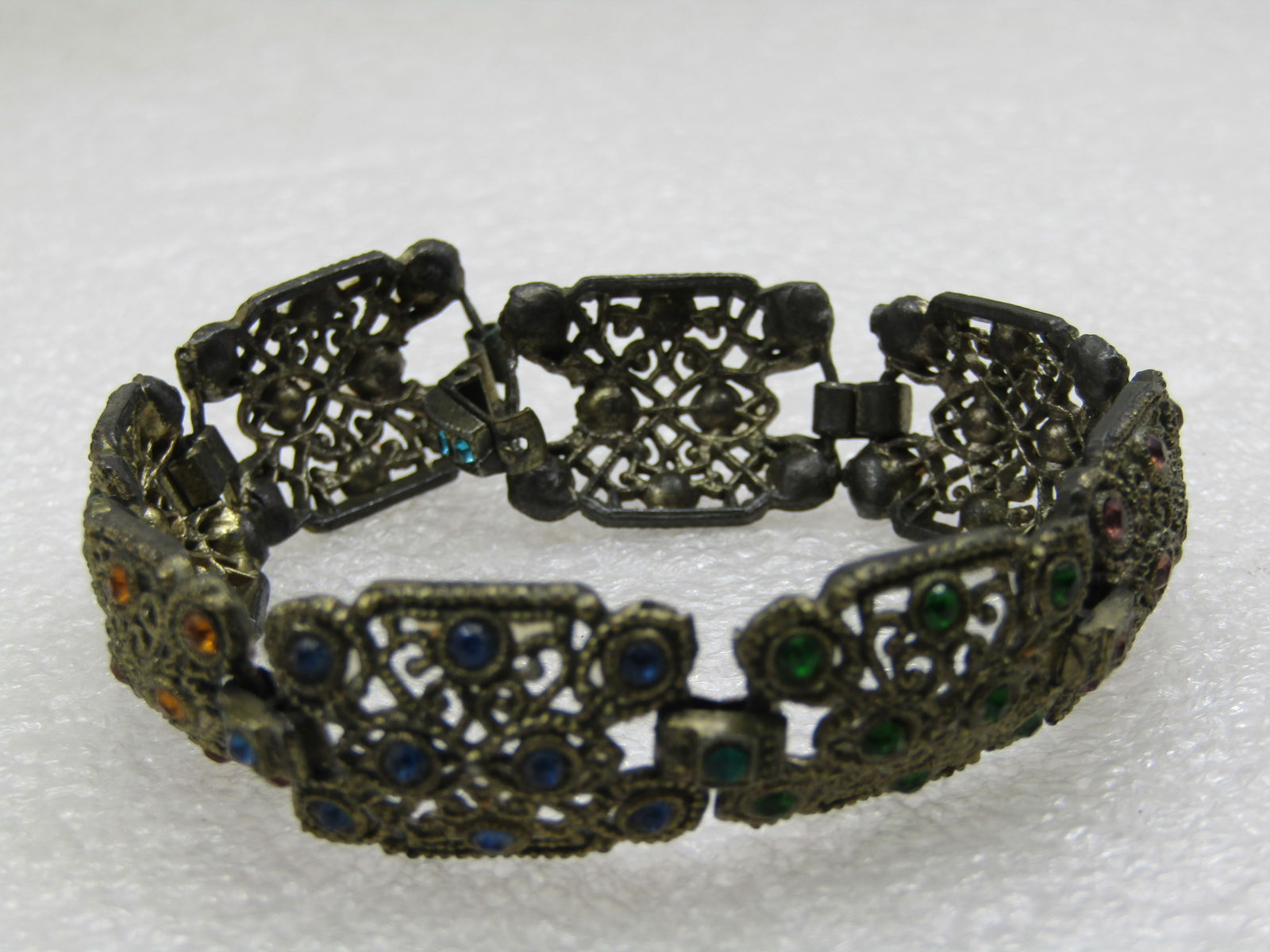 Vintage Rhinestone 1930's Gold Tone Bracelet, 7.5" - 7