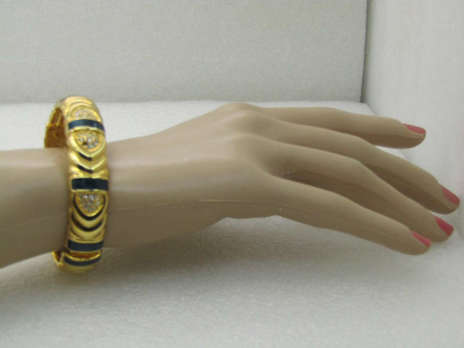 Vintage Joan Rivers Blue Enameled Hinged Bracelet, Pave CZ, 7", 14mm - 6