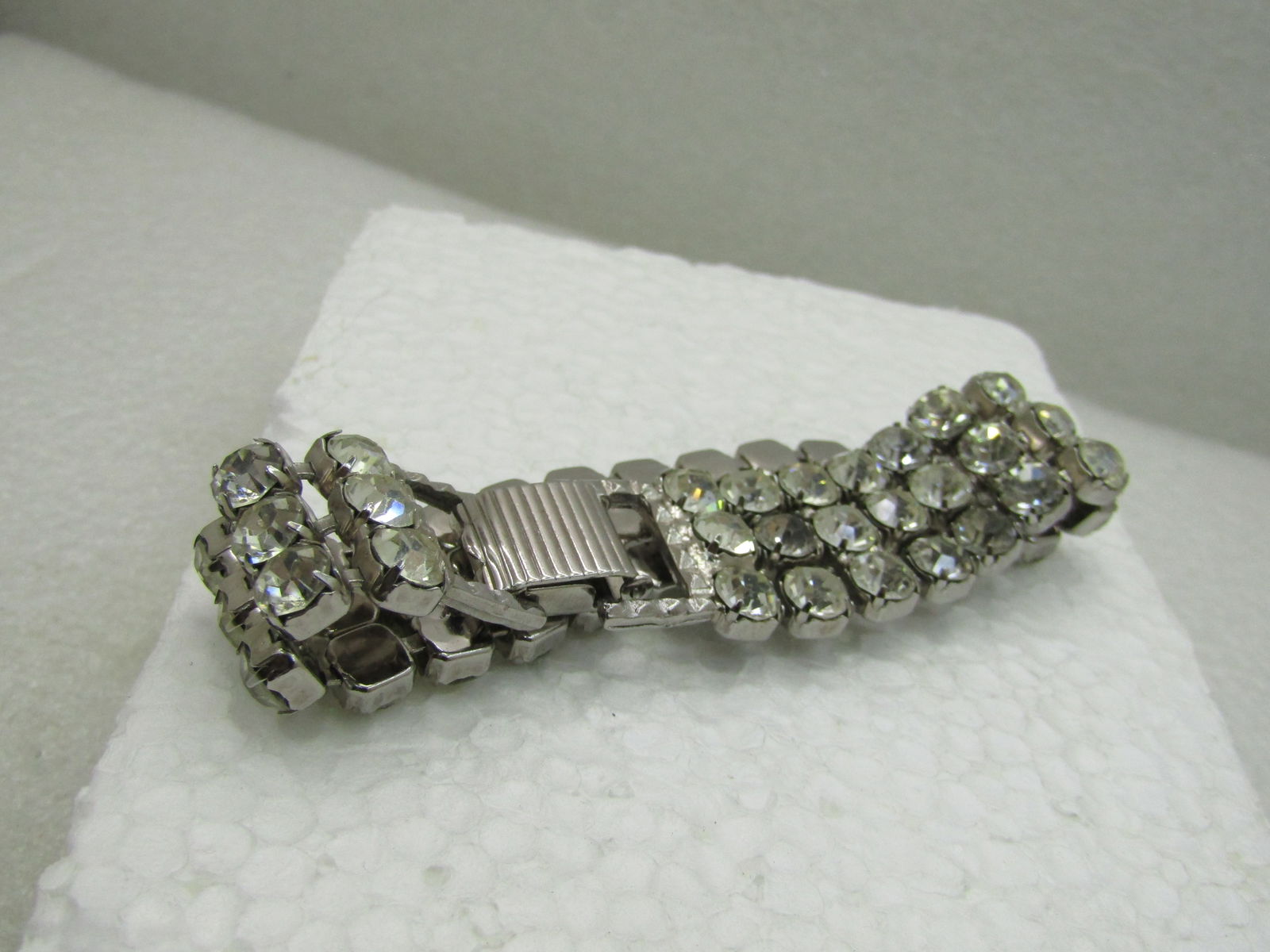 Vintage Triple Row Clear Rhinestone Bracelet, 8", Art Deco - 3