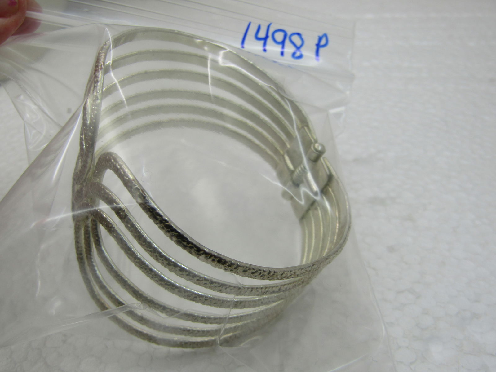 Vintage Wide Silver Tone Hinged Clamper Bracelet, 7.25", Textured, Open Design - 7