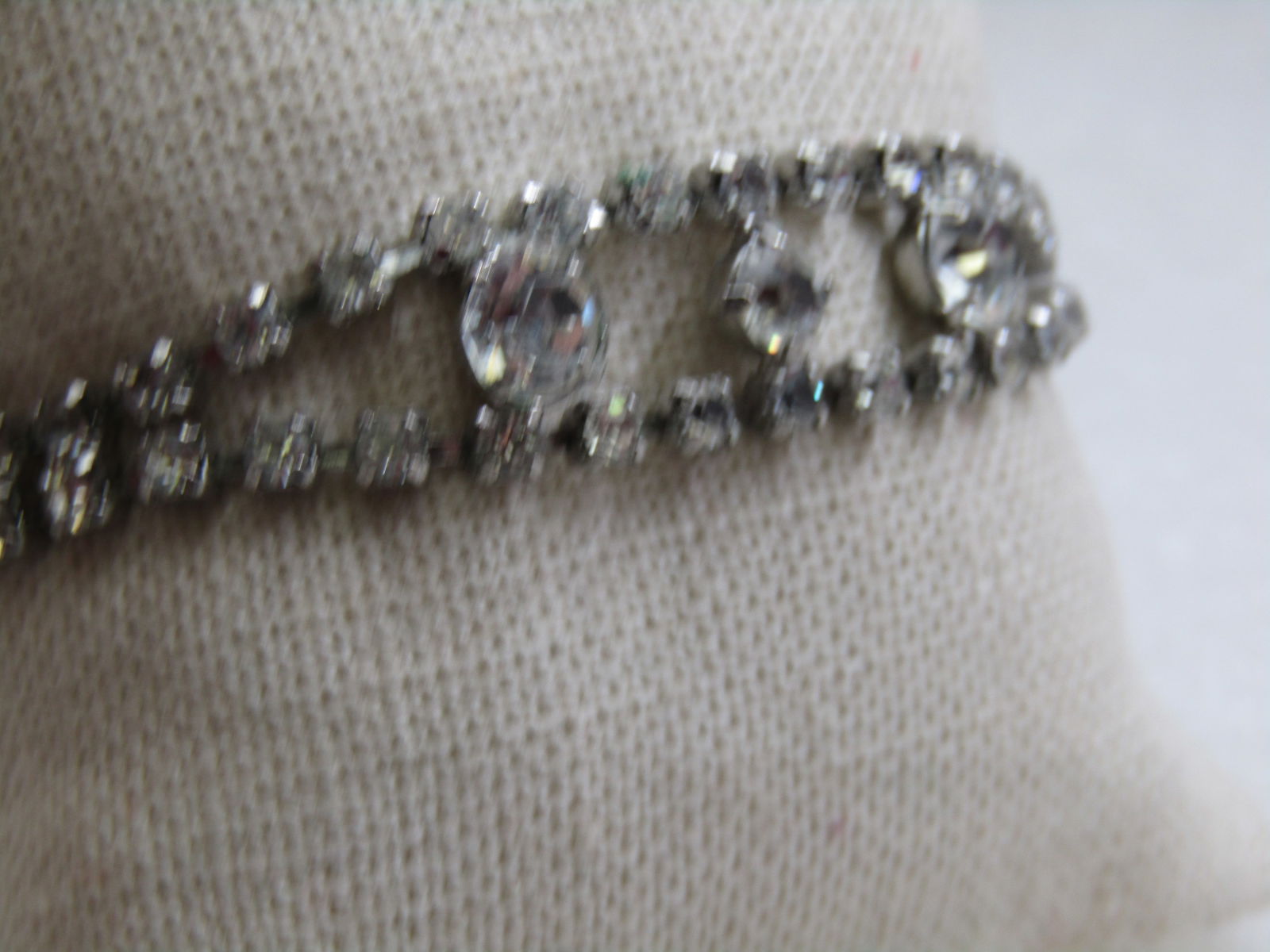 Vintage Clear Rhinestone Bracelet, 6.75" Art Deco Themed, 1960's - 2