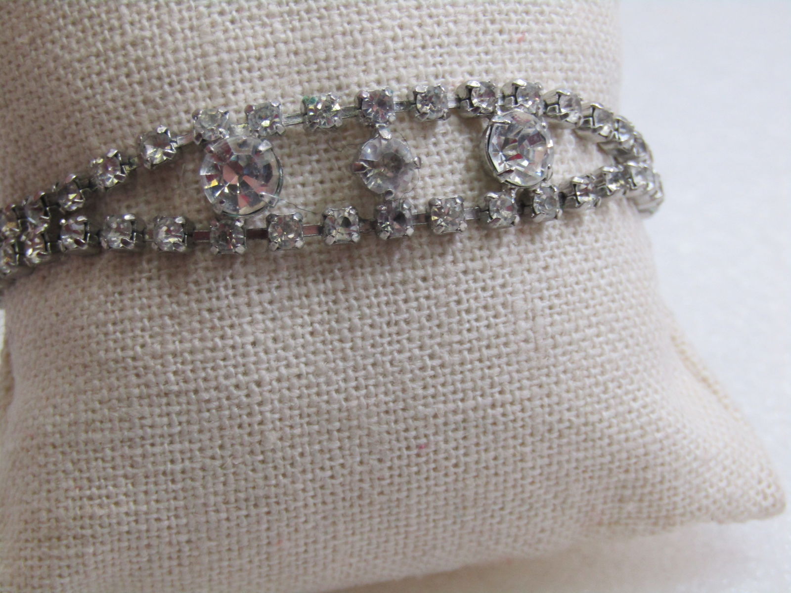 Vintage Clear Rhinestone Bracelet, 6.75" Art Deco Themed, 1960's - 3