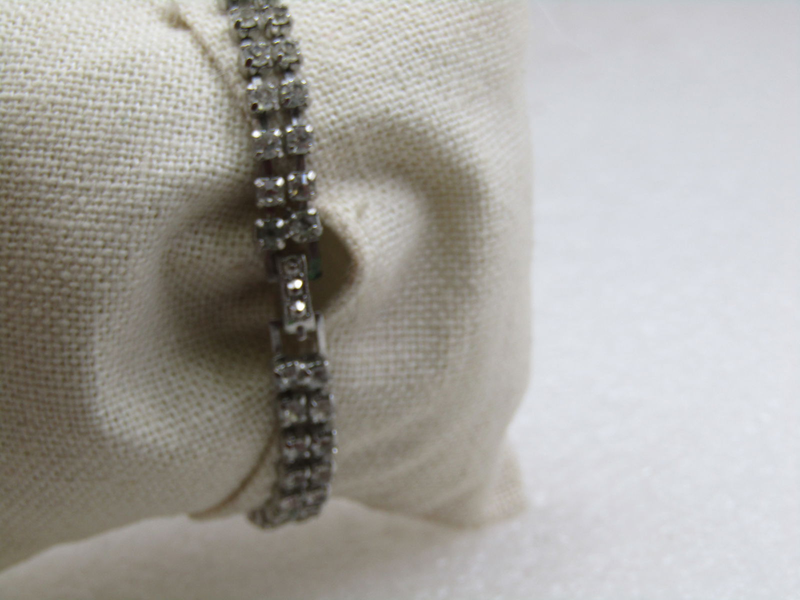 Vintage Clear Rhinestone Bracelet, 6.75" Art Deco Themed, 1960's - 4
