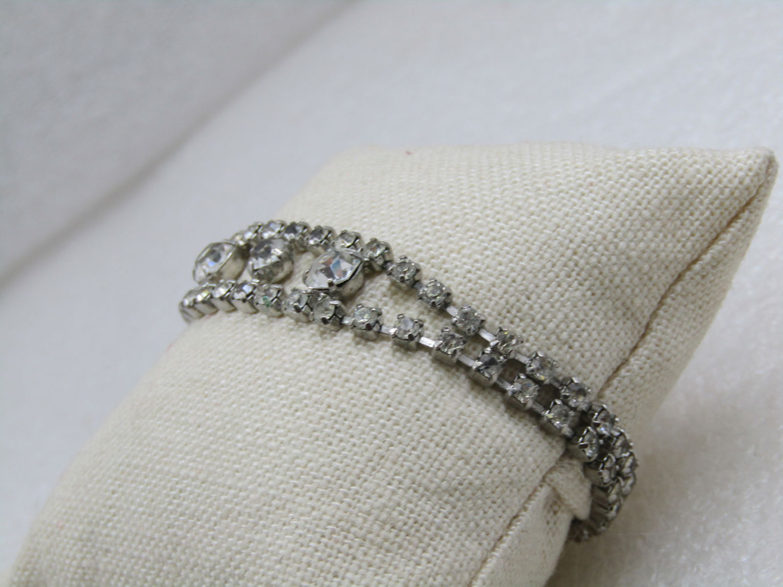 Vintage Clear Rhinestone Bracelet, 6.75" Art Deco Themed, 1960's - 5