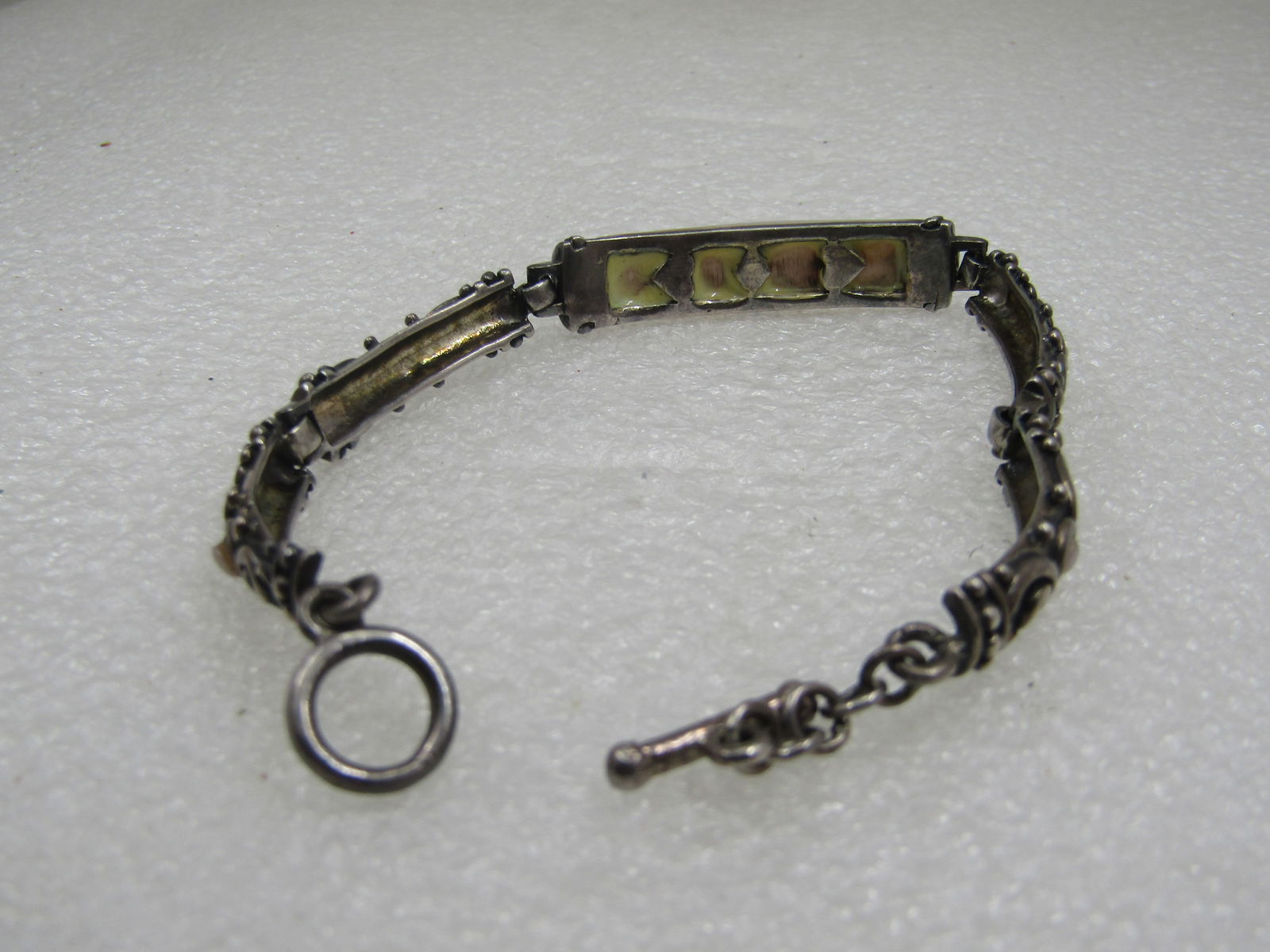 Vintage Sterling Mother-of-Pearl Bali Bracelet, 7.75" Toggle Clasp - 5