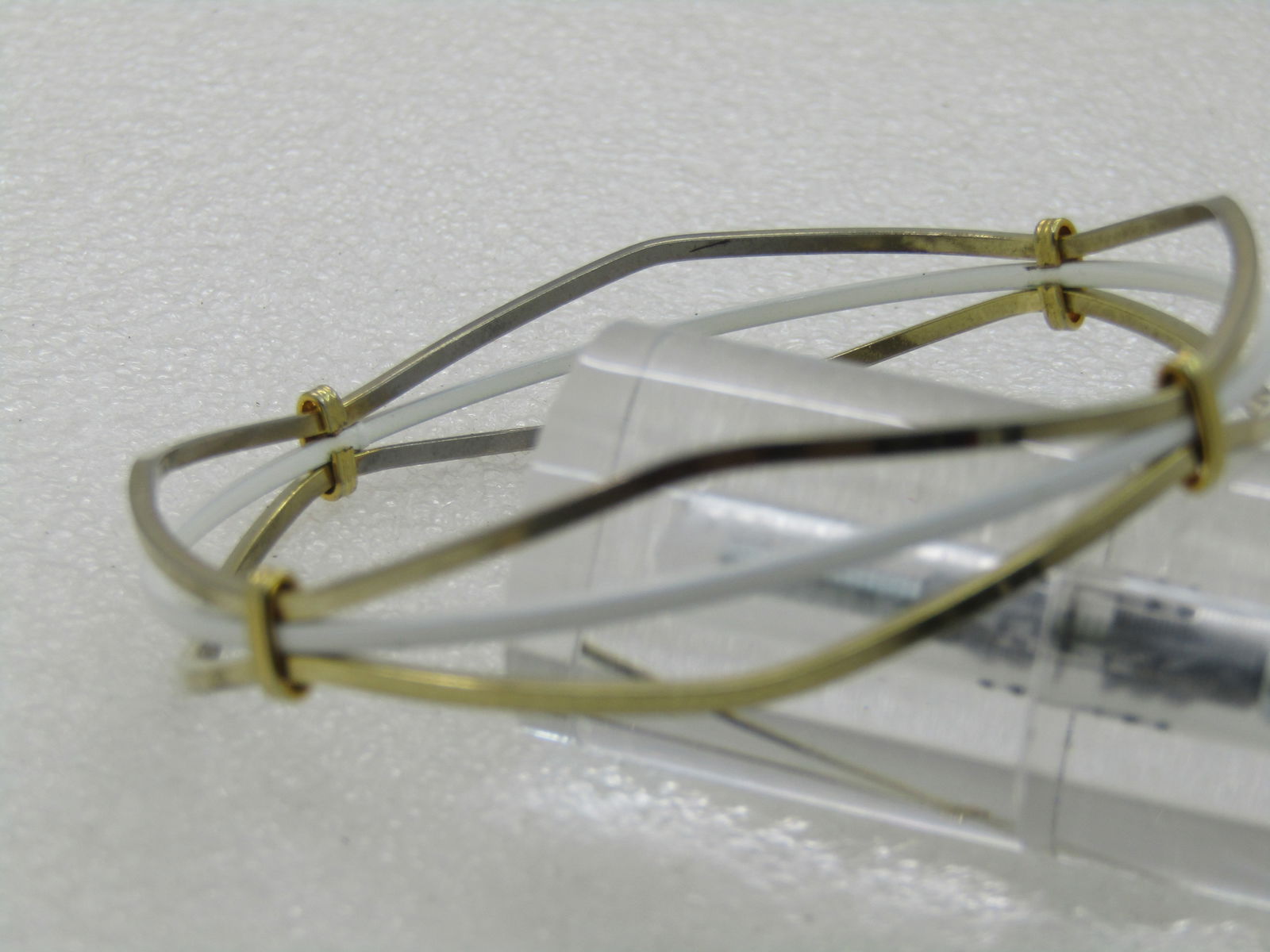 Vintage White Enameled & Gold Tone Bangle Bracelet, 7.5"m 1960's - 2