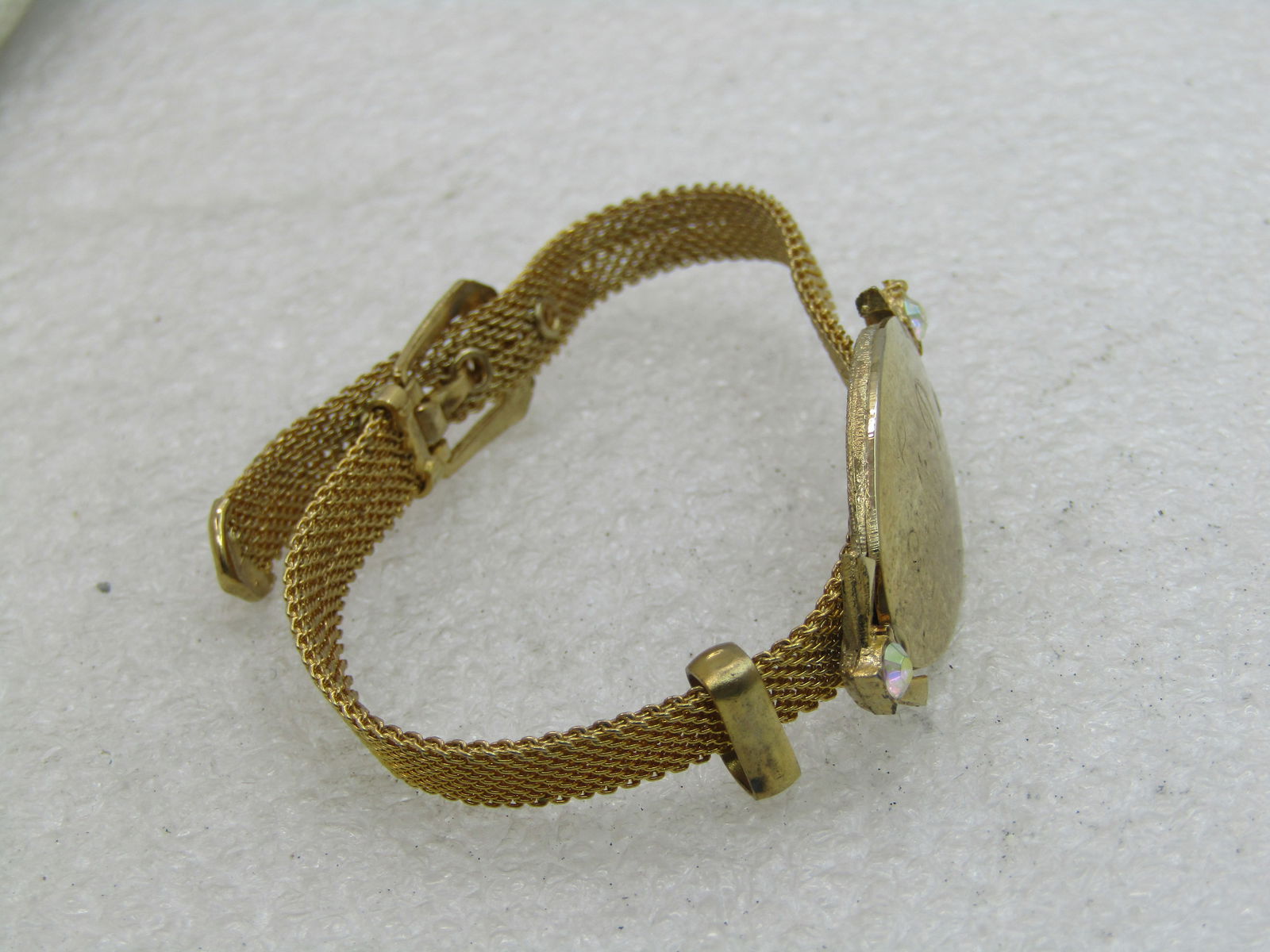 Vintage Mesh Belt Bracelet Engraved EMD, 7", Gold tone, 1960's - 4