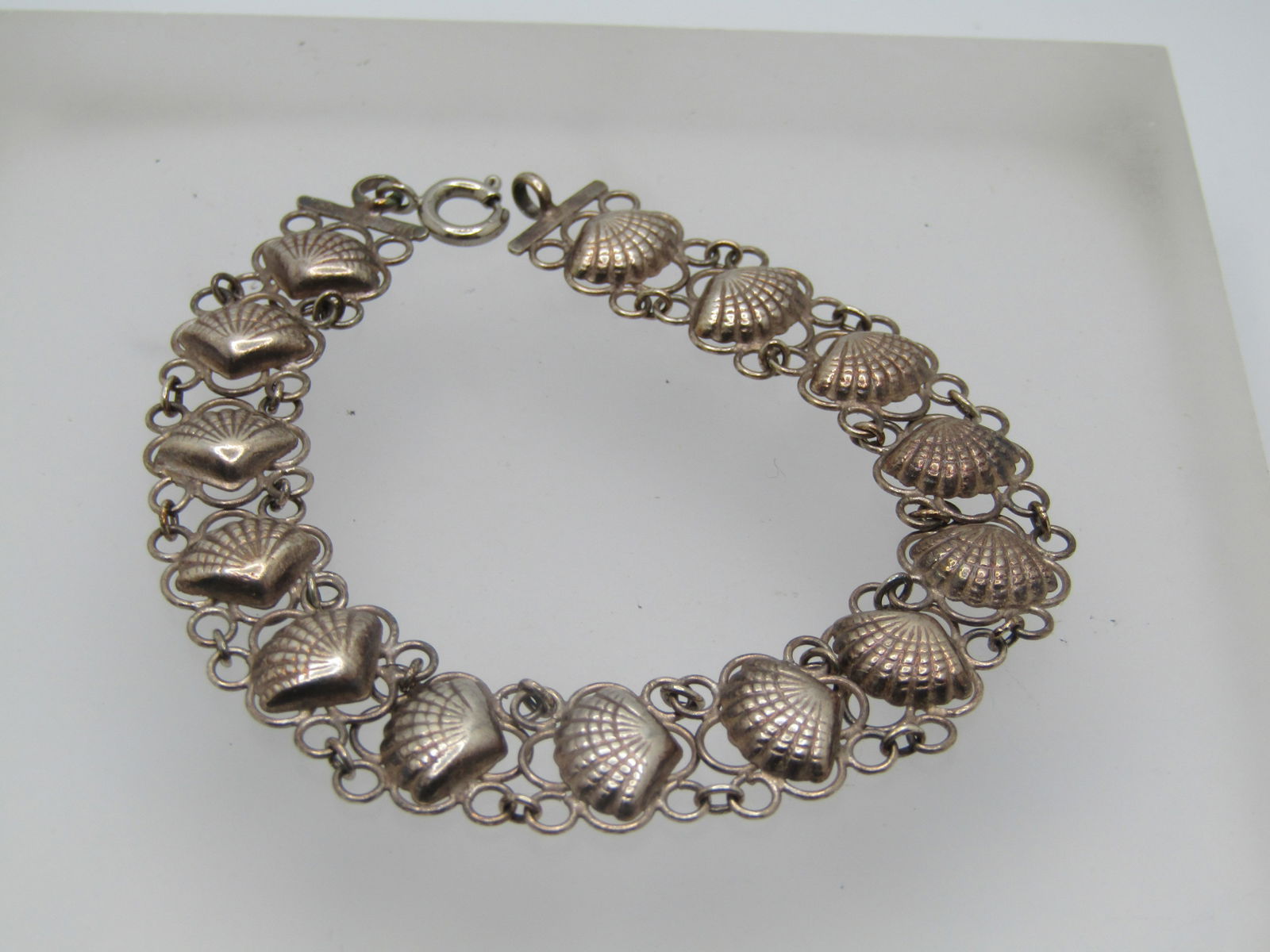 Vintage Sterling Seashell Filigree Bracelet, 7.5", 1940's-1950's - 2