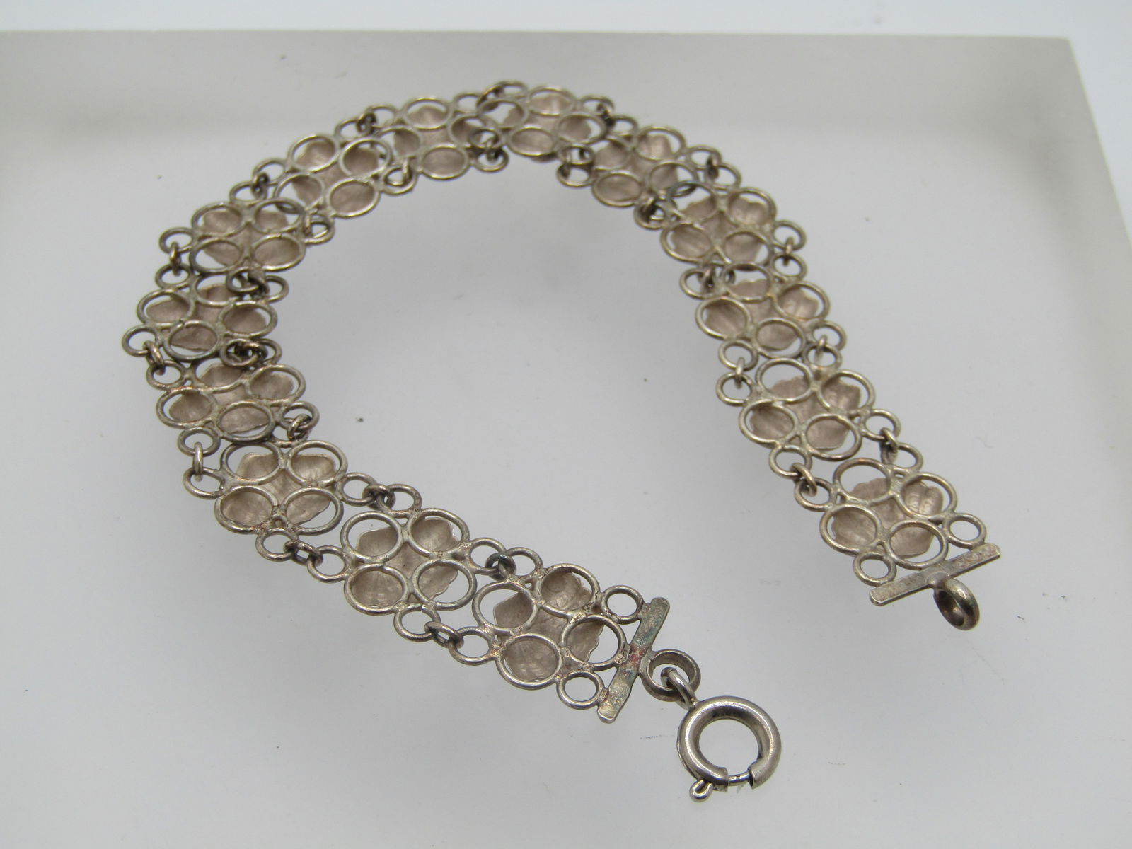 Vintage Sterling Seashell Filigree Bracelet, 7.5", 1940's-1950's - 4