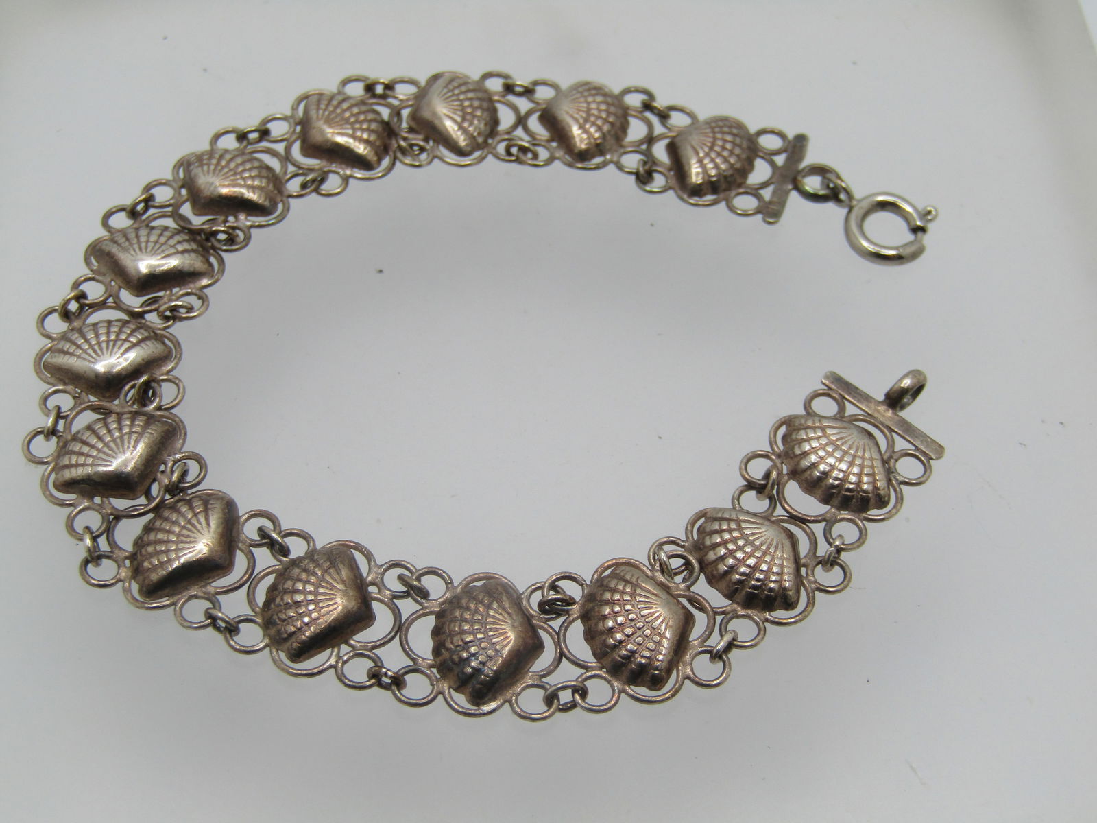 Vintage Sterling Seashell Filigree Bracelet, 7.5", 1940's-1950's - 5