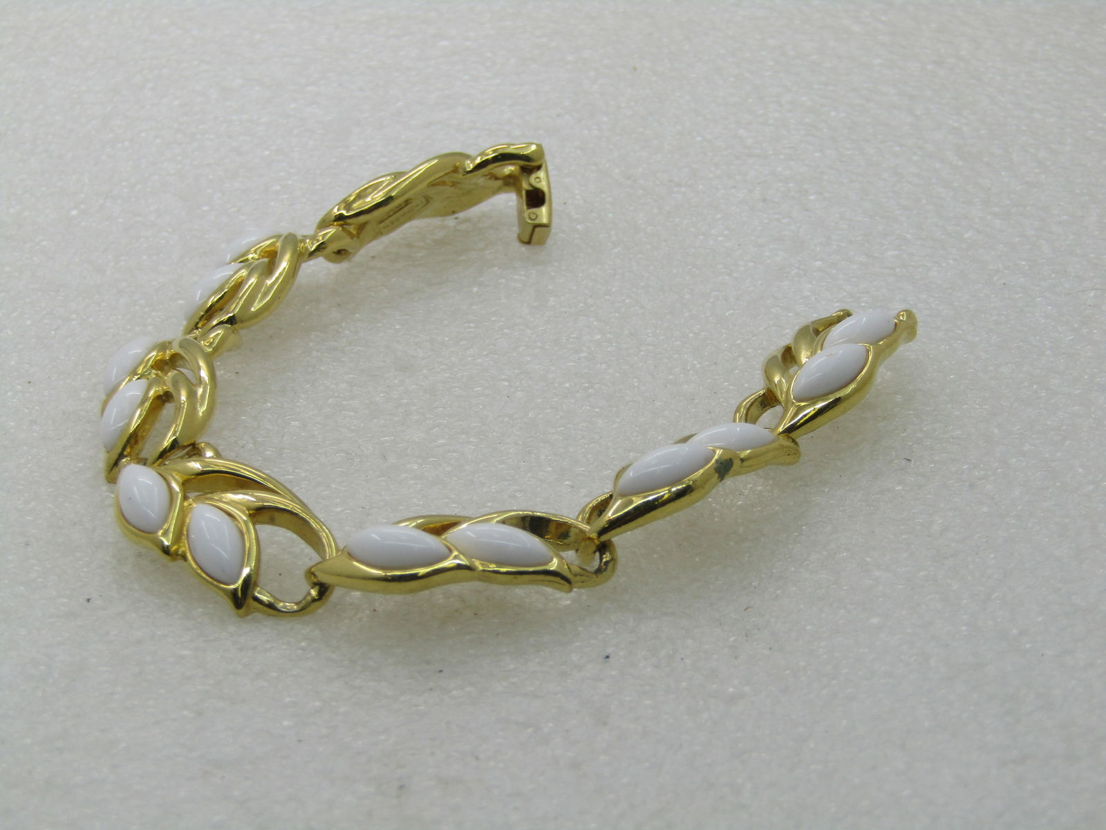 Vintage Trifari White Stoned Bracelet, Art Deco Themed, 7.25" Gold Tone, 1970's-1980's - 2