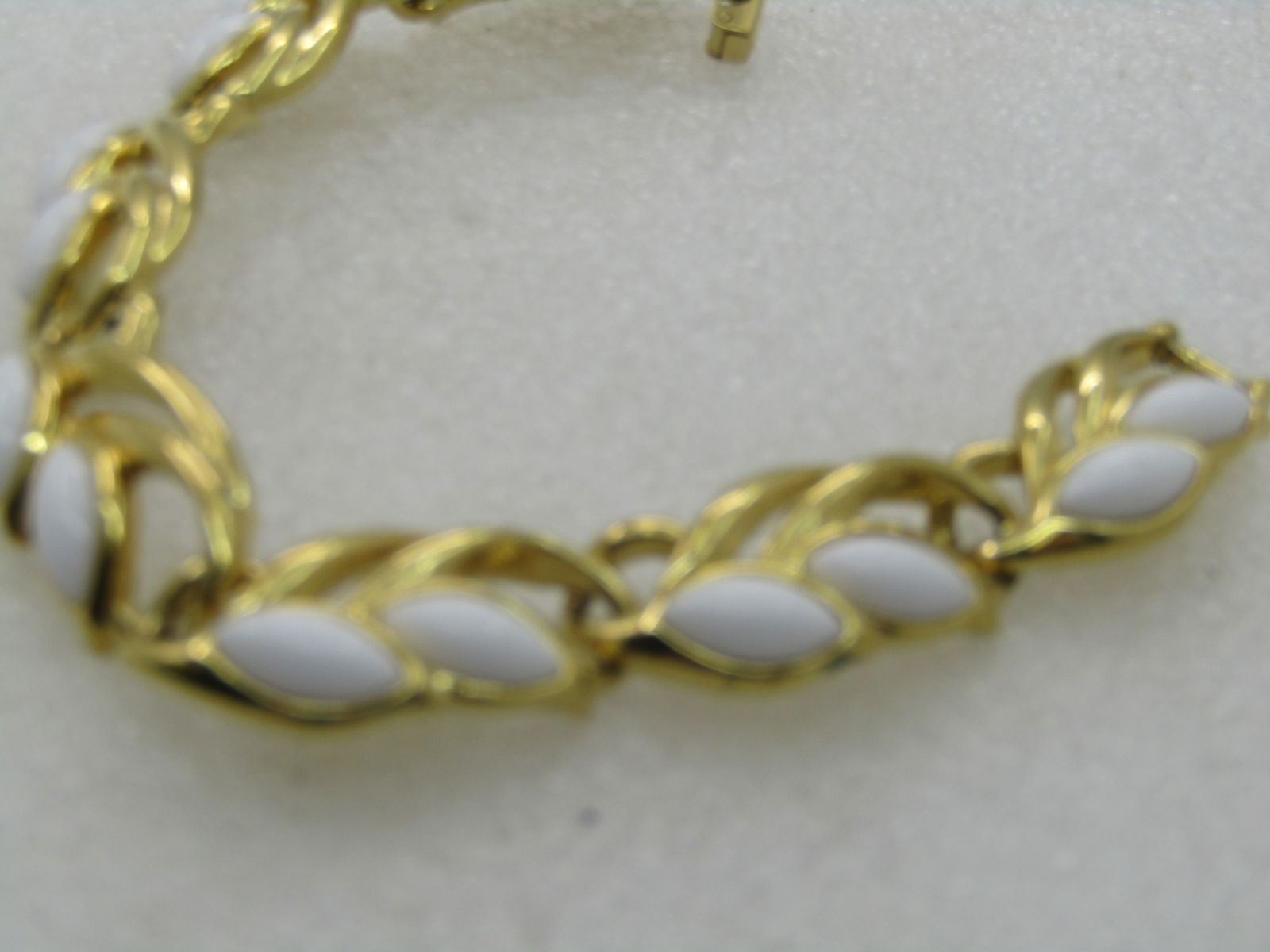 Vintage Trifari White Stoned Bracelet, Art Deco Themed, 7.25" Gold Tone, 1970's-1980's - 3