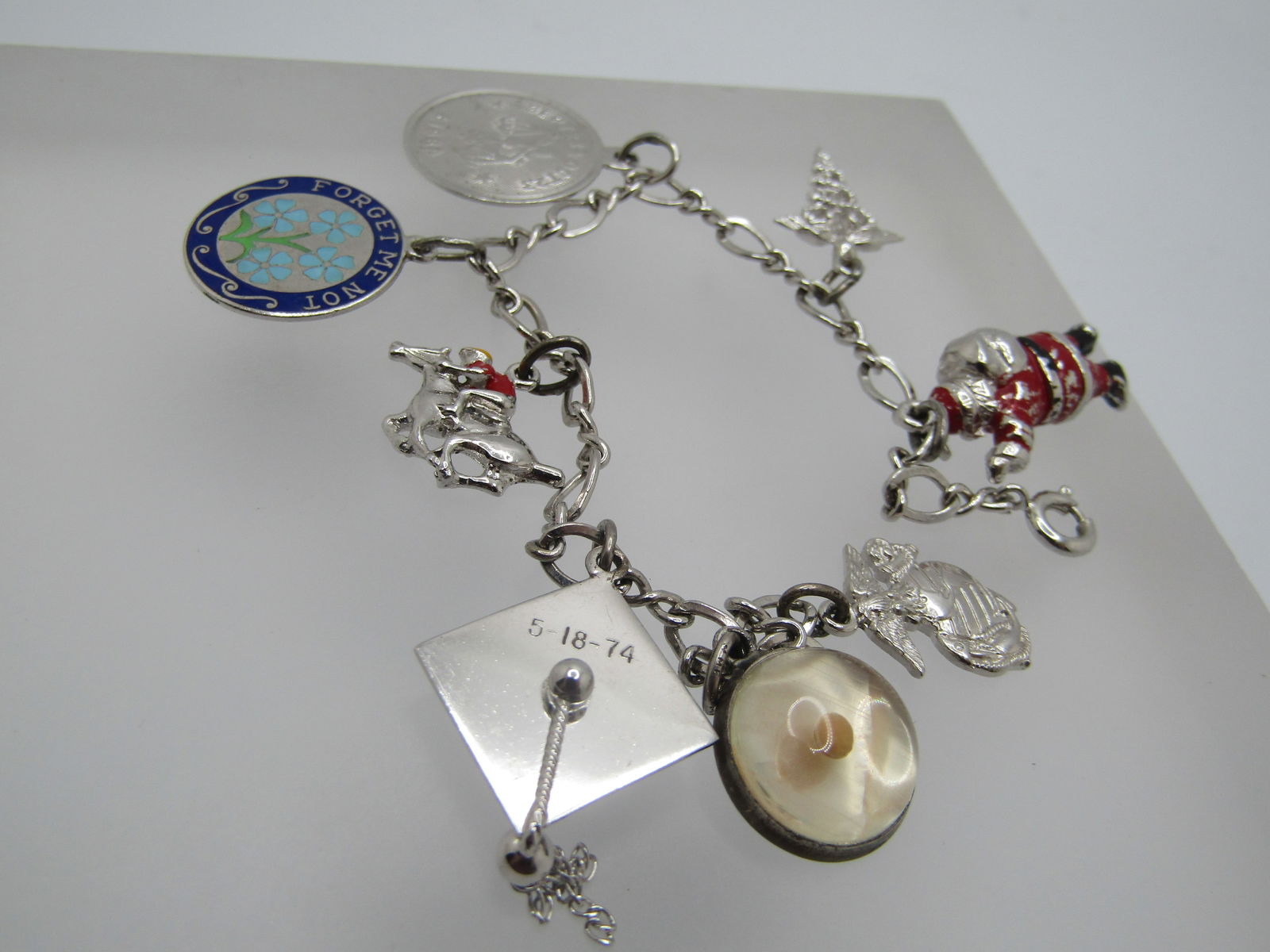 Vintage Sterling Charm Bracelet , 8 Charms, 6", 1970's - 3