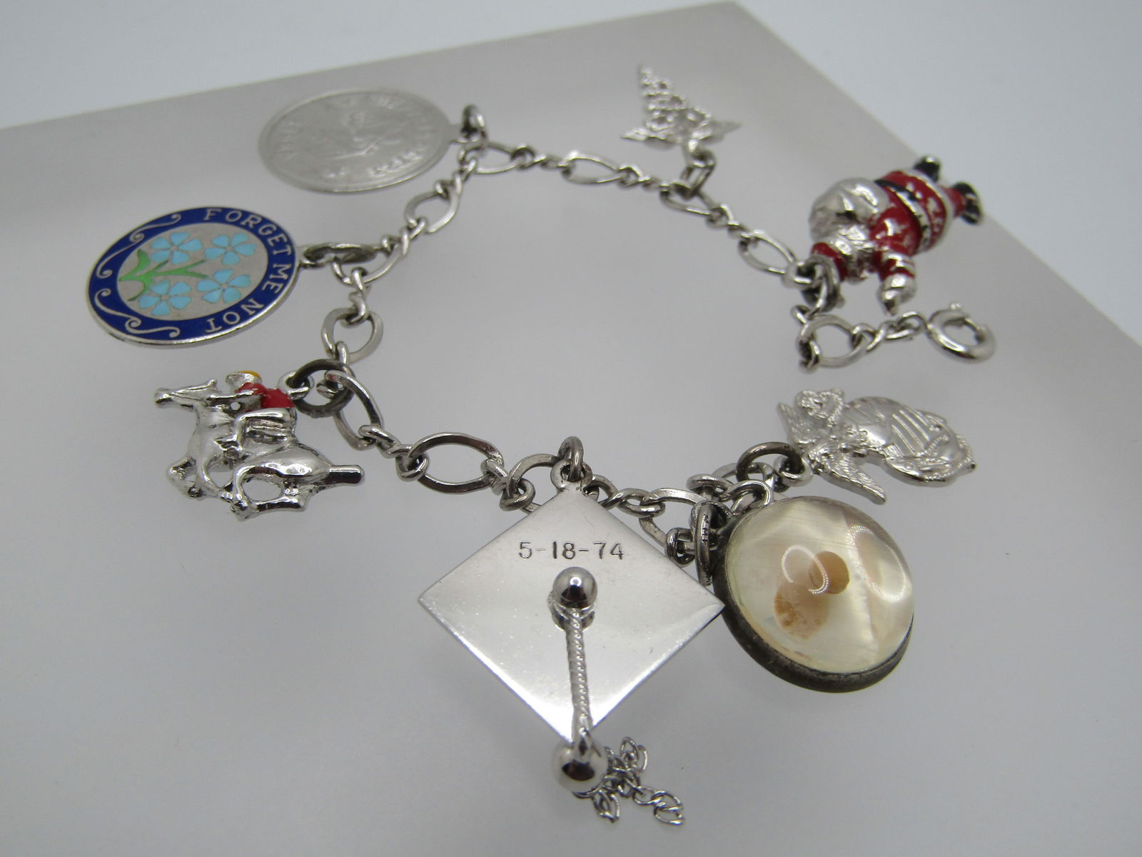 Vintage Sterling Charm Bracelet , 8 Charms, 6", 1970's - 4