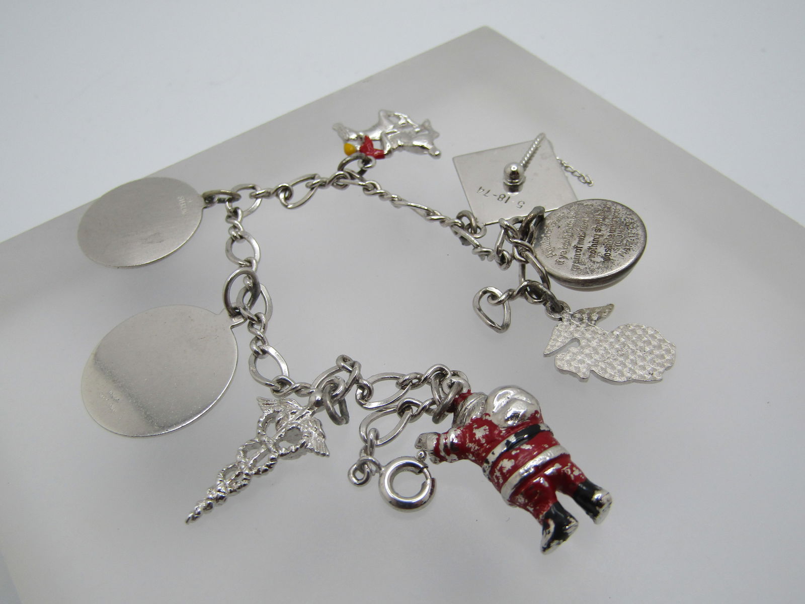 Vintage Sterling Charm Bracelet , 8 Charms, 6", 1970's - 5