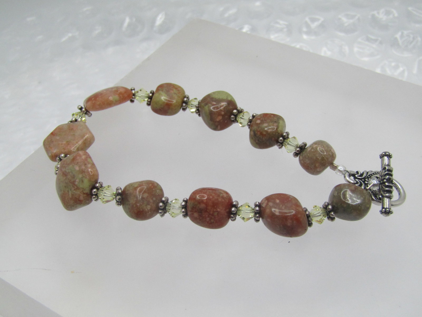 Polished Agate Bracelet, Toggle Clasp, 7.5" Southwestern Themed - 4